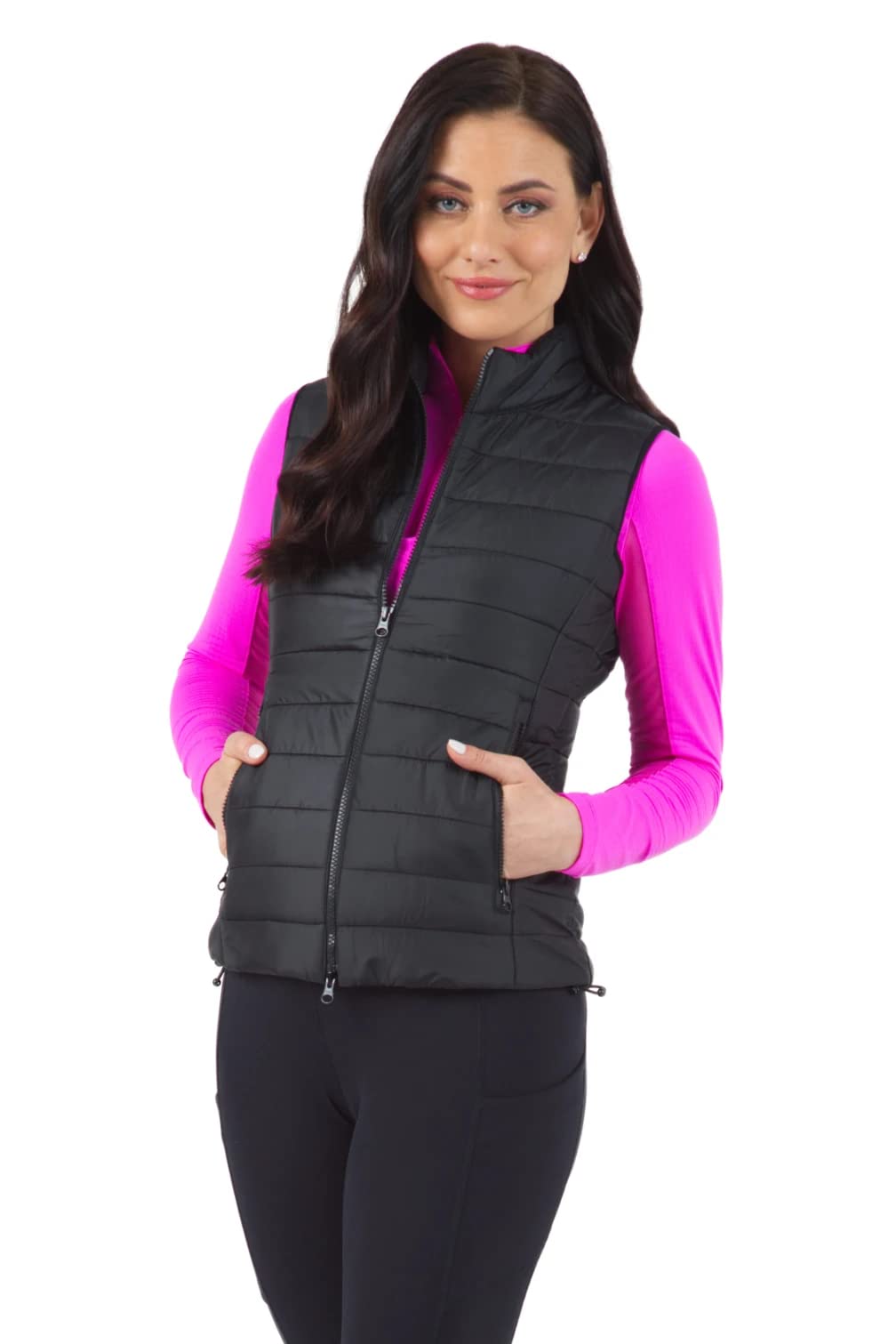 IBKUL Women's Lightweight Quilted Vest - Breathable Polartec Power Fill Insulation, 2-Way Stretch, Black Solid (34000) | Perfect for Running, Hiking & Outdoor Activities