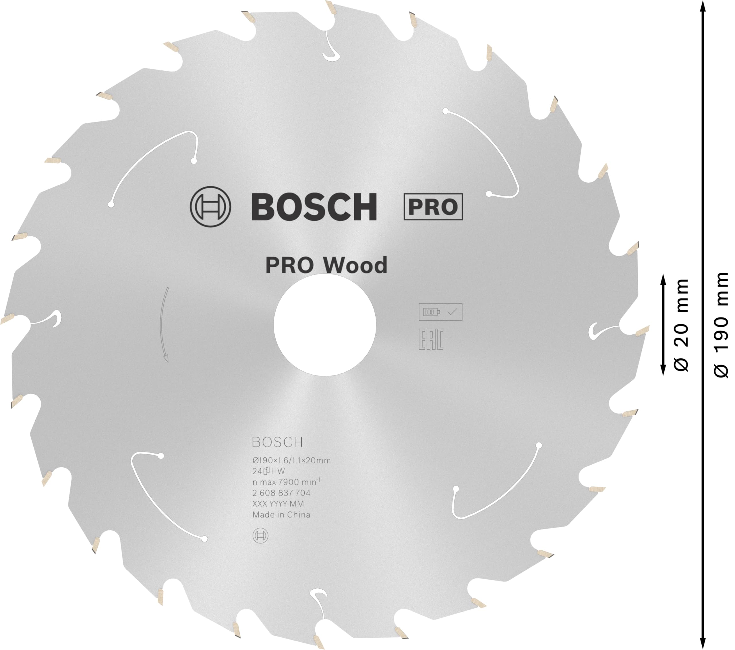 Bosch Professional 190mm Circular Saw Blade for Wood - 24 Teeth, 20mm Arbor, 1.6mm Kerf - Compatible with Cordless Circular Saws - Perfect for DIY Projects, Woodworking & Construction