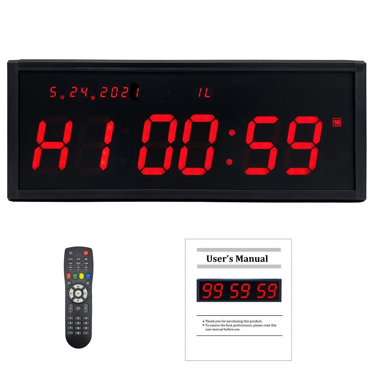 Digital Gym Timer with Remote Control - Interval Timer for Workouts, HIIT, CrossFit & Home Training | Wall Mountable Exercise Clock for Fitness, Boxing & Circuit Training