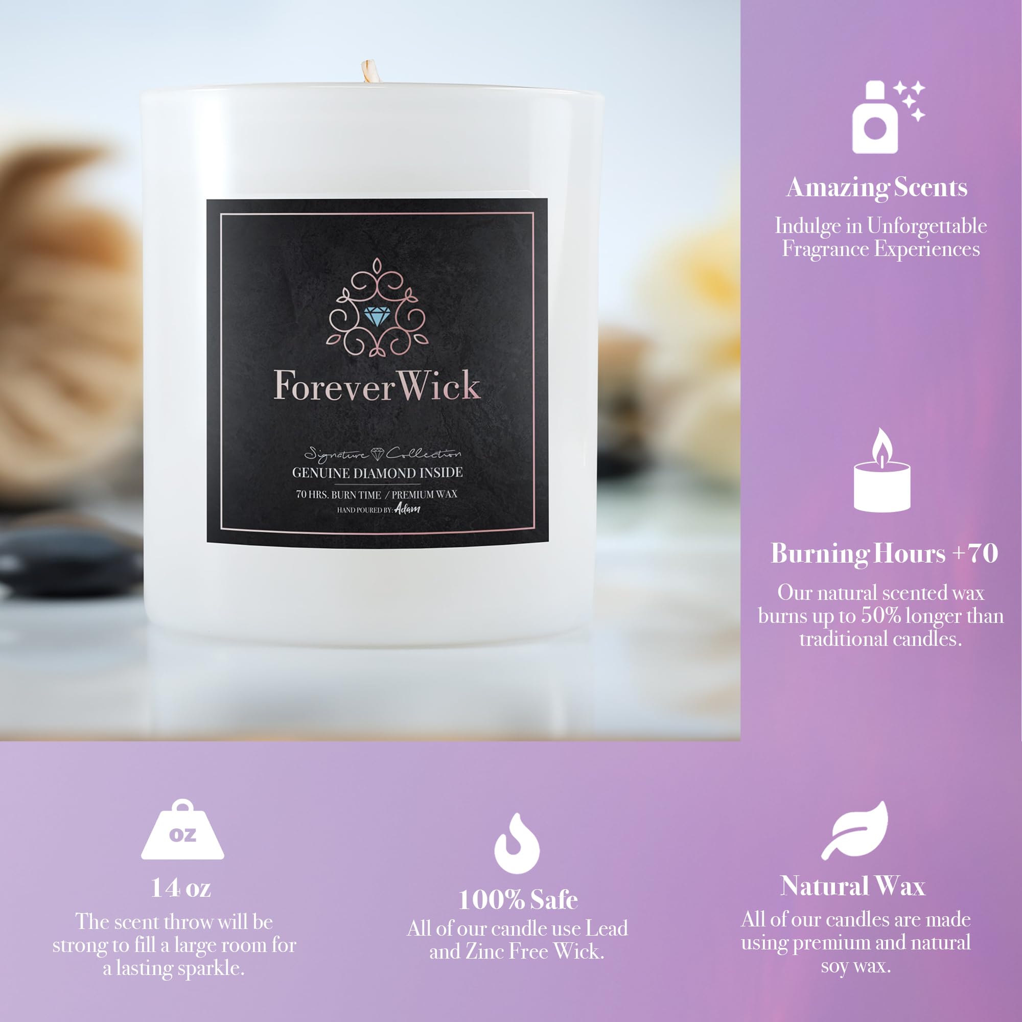 ForeverWick Surprise Candle with Real Diamond Inside - 14oz Scented Soy Candle Gift for Women, Anniversary & Romantic Occasions | All-Natural Organic Wax, 70-Hour Burn Time | Perfect for Birthday Gifts, Valentine's Day & Home Decor