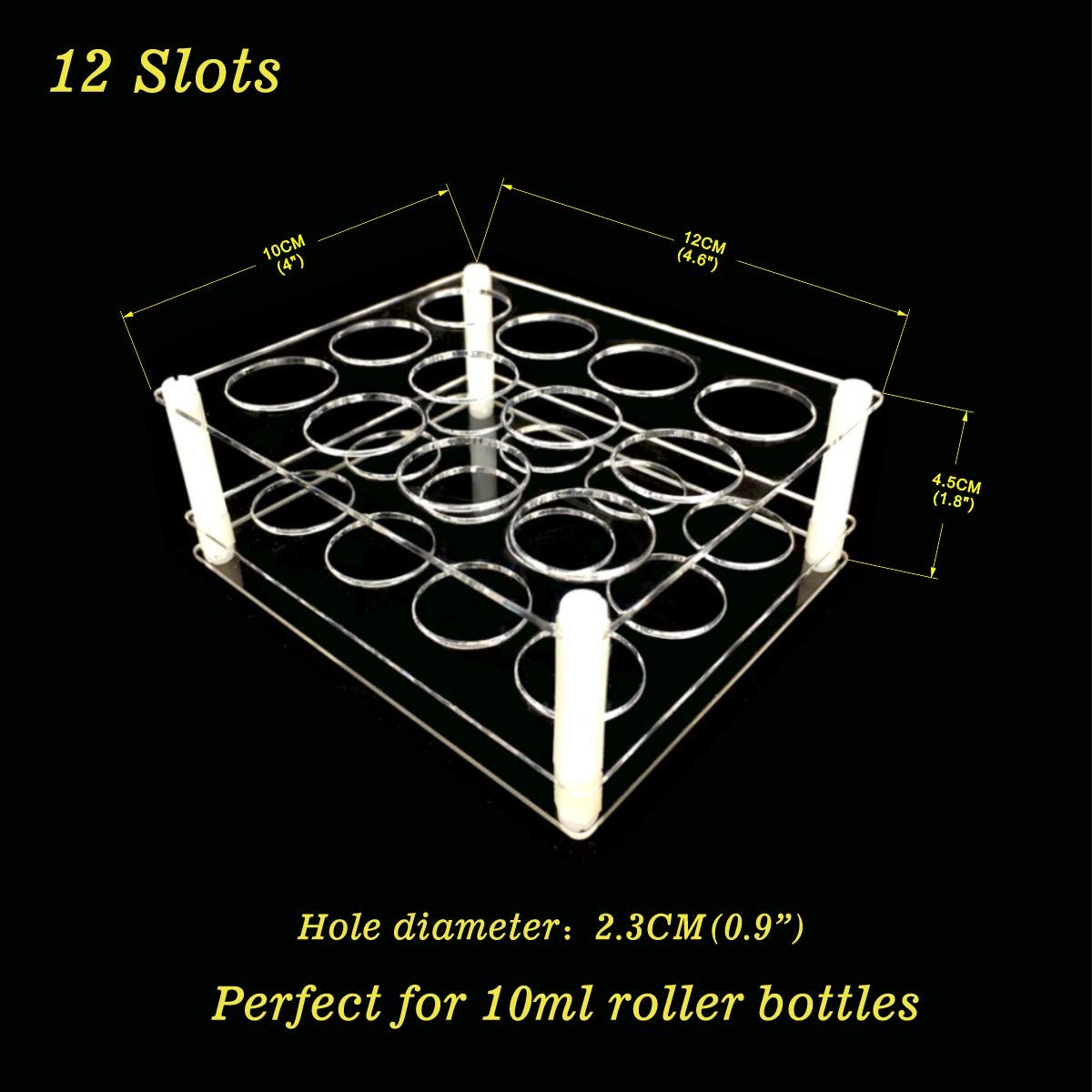BOXIN 12-Slot Acrylic Roller Bottle Organizer - Essential Oil Roller Storage Shelf with 0.9inch Holes, Vertical Display Holder for DIY Aromatherapy - Perfect for Home Spa, Bathroom & Beauty Salon Organization