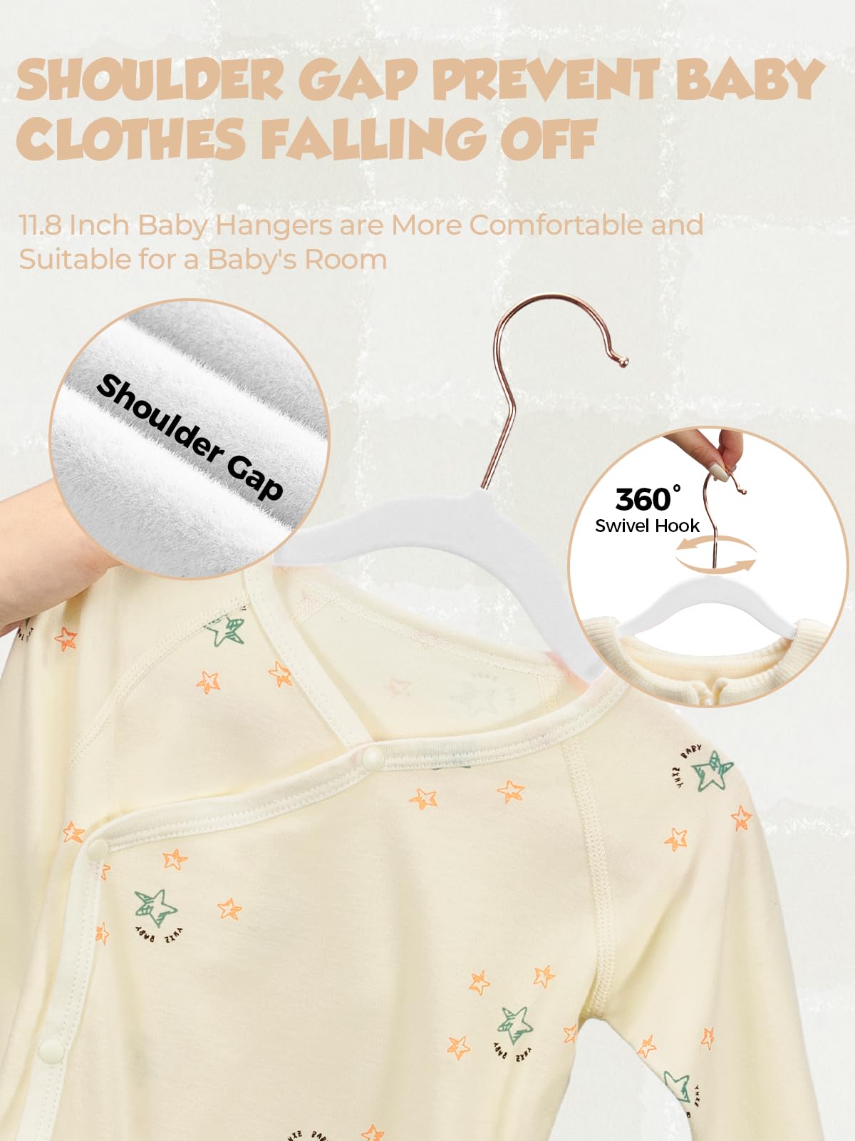 Premium Baby Clothes Hangers - 50 Pack Velvet Non-Slip Toddler Hangers with Rose Gold Hooks (11.8