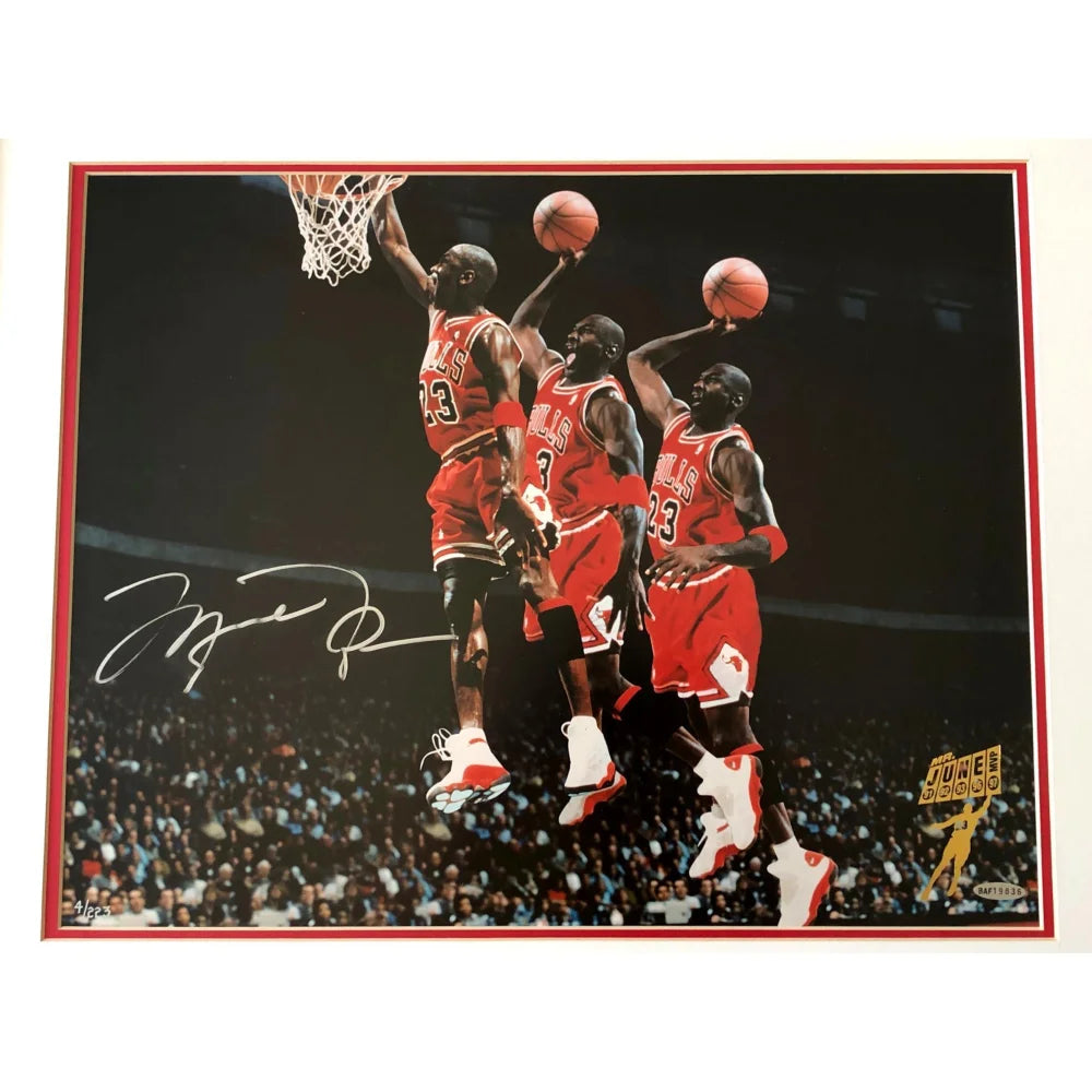 Michael Jordan Signed Chicago Bulls 16x20 Framed Dunk Photo with UDA COA - Limited Edition #D/223 - Perfect for Sports Memorabilia Collections, Man Cave Decor, and Basketball Fan Gifts