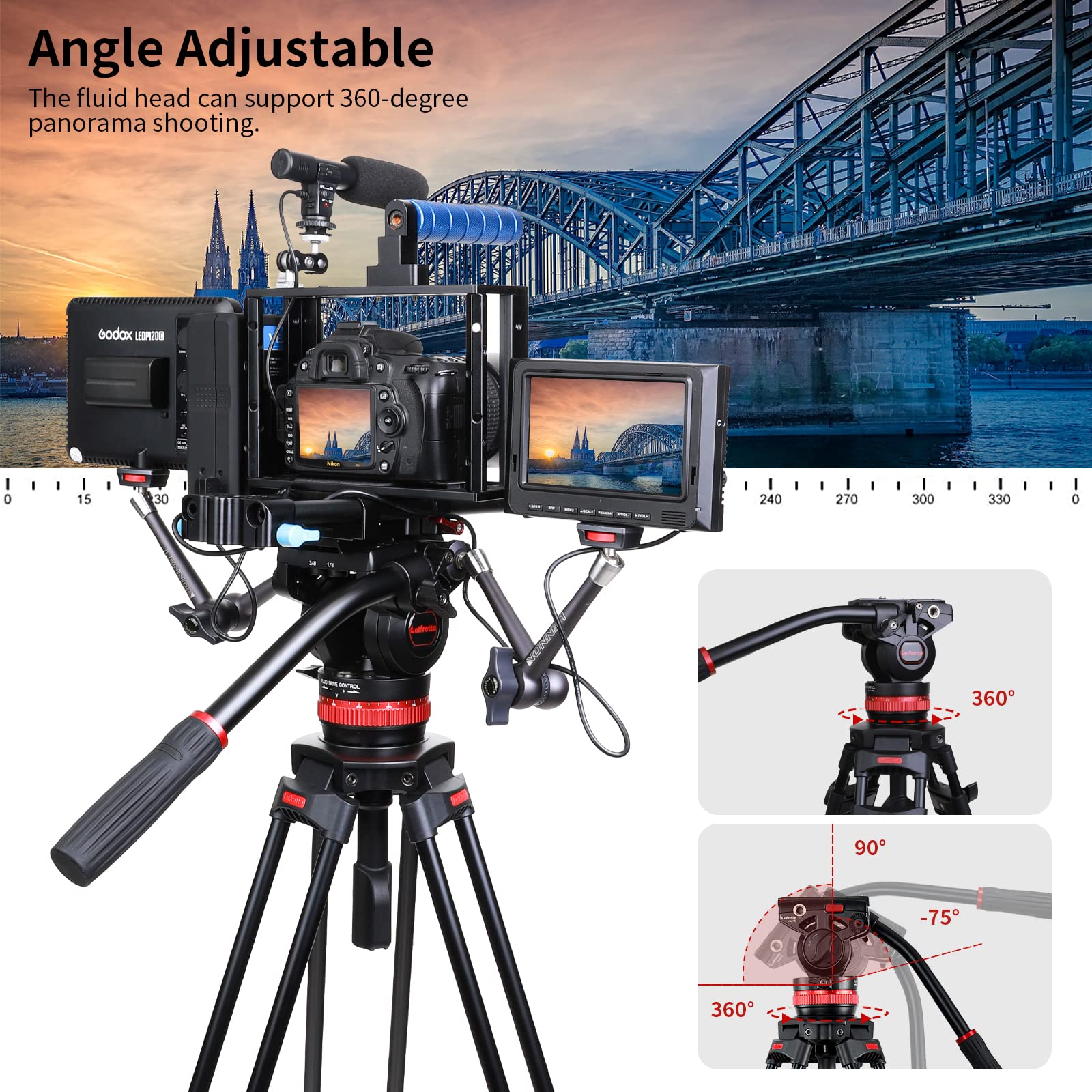 TA155H Heavy Duty Aluminum Video Tripod - 61'' Professional DSLR & Camcorder Tripod with Fluid Head, 33lbs Load Capacity, 360° Pan, 75mm Bowl, Adjustable Tilt +90°/-75° - Perfect for Filmmaking, Vlogging & Photography