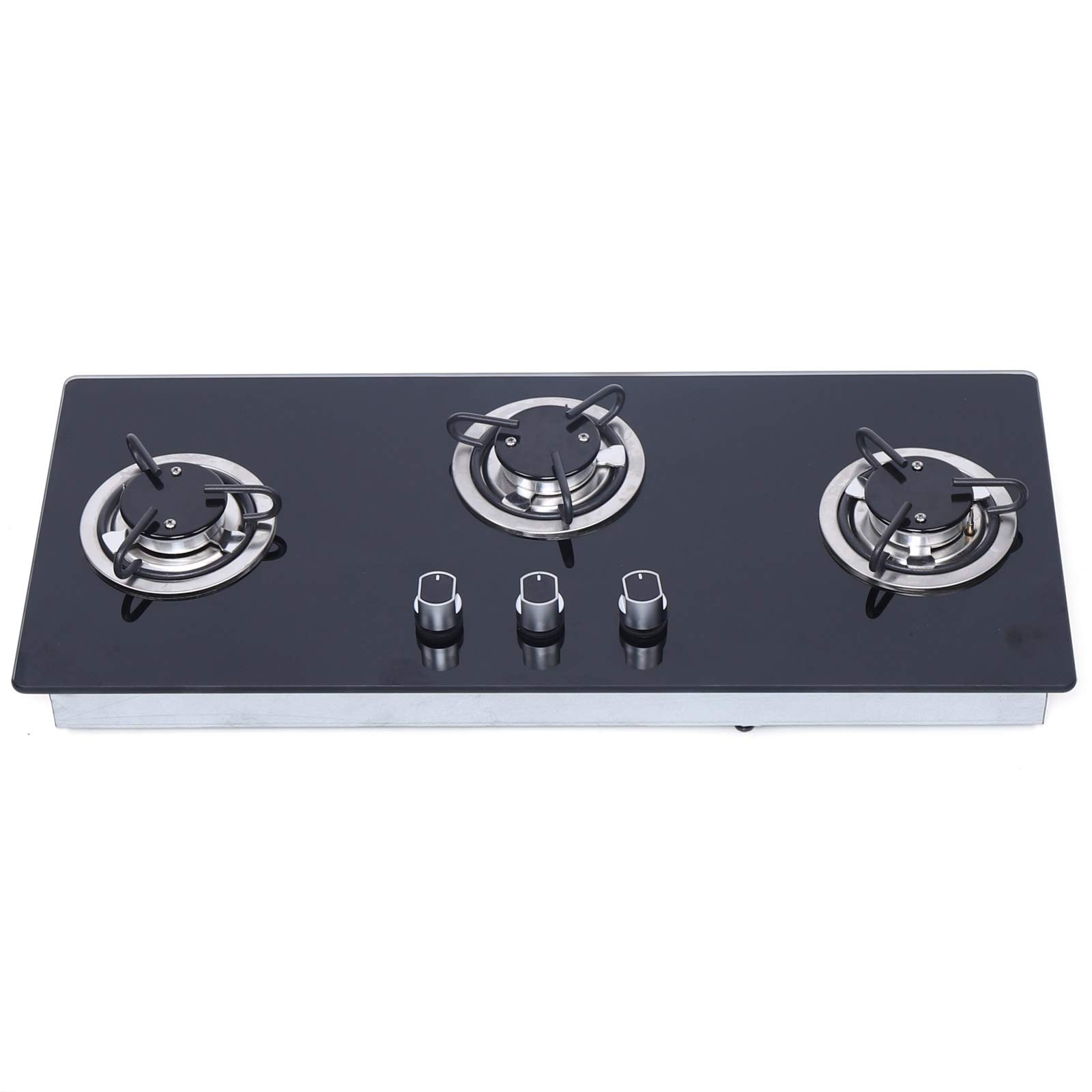 3 Burner LPG Gas Stove Hob - Black Tempered Glass RV Stove with 3D Air Intake Structure & Knob Control for RV, Boat, Caravan, Camper (Square) | Perfect for Outdoor Cooking, Camping Trips & Mobile Living