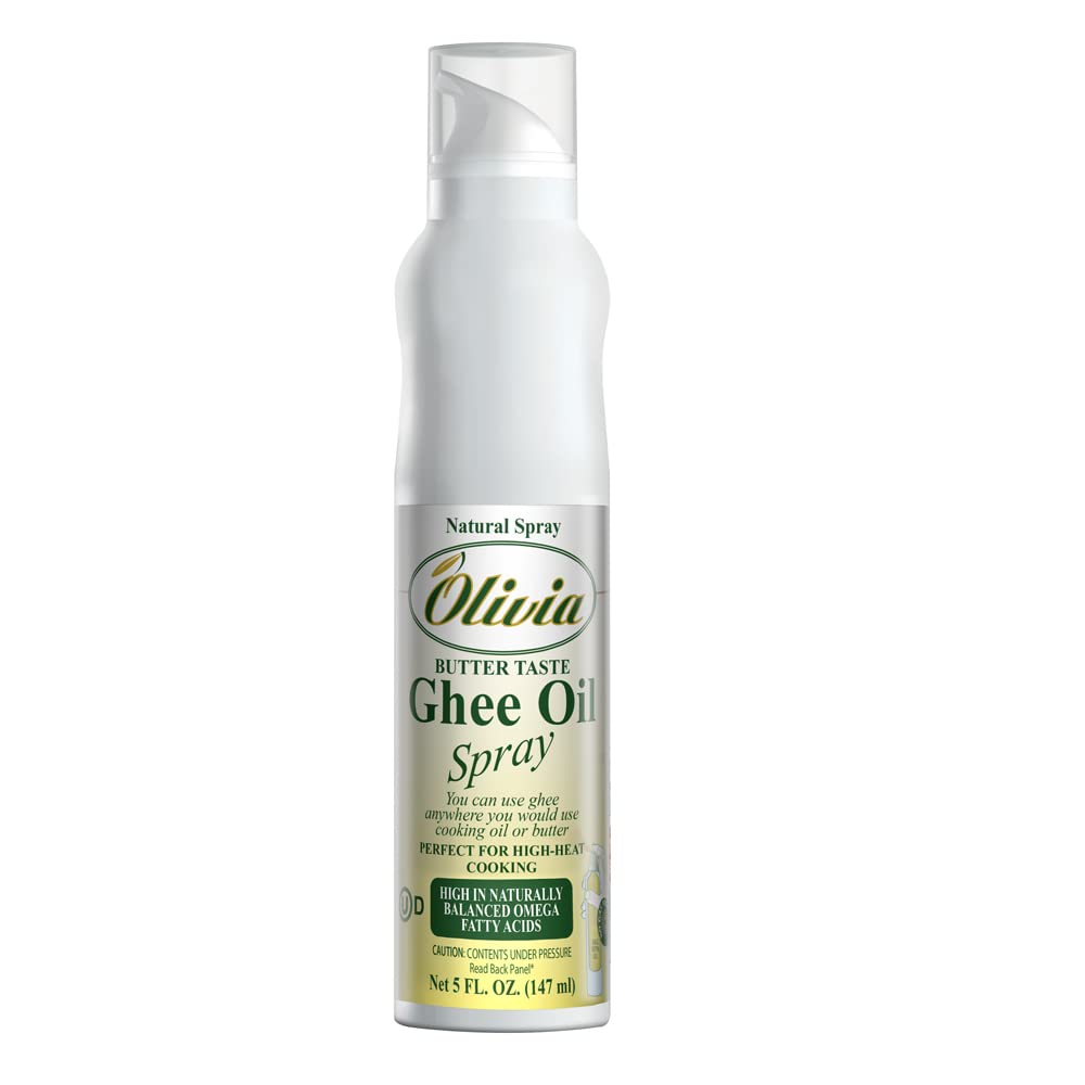 Olivia Ghee Oil Spray 5 Oz (Pack of 2) - Healthy Cooking Oil Blend with Ghee, Olive & Avocado Oil - Perfect for Baking, Frying & Salad Dressing