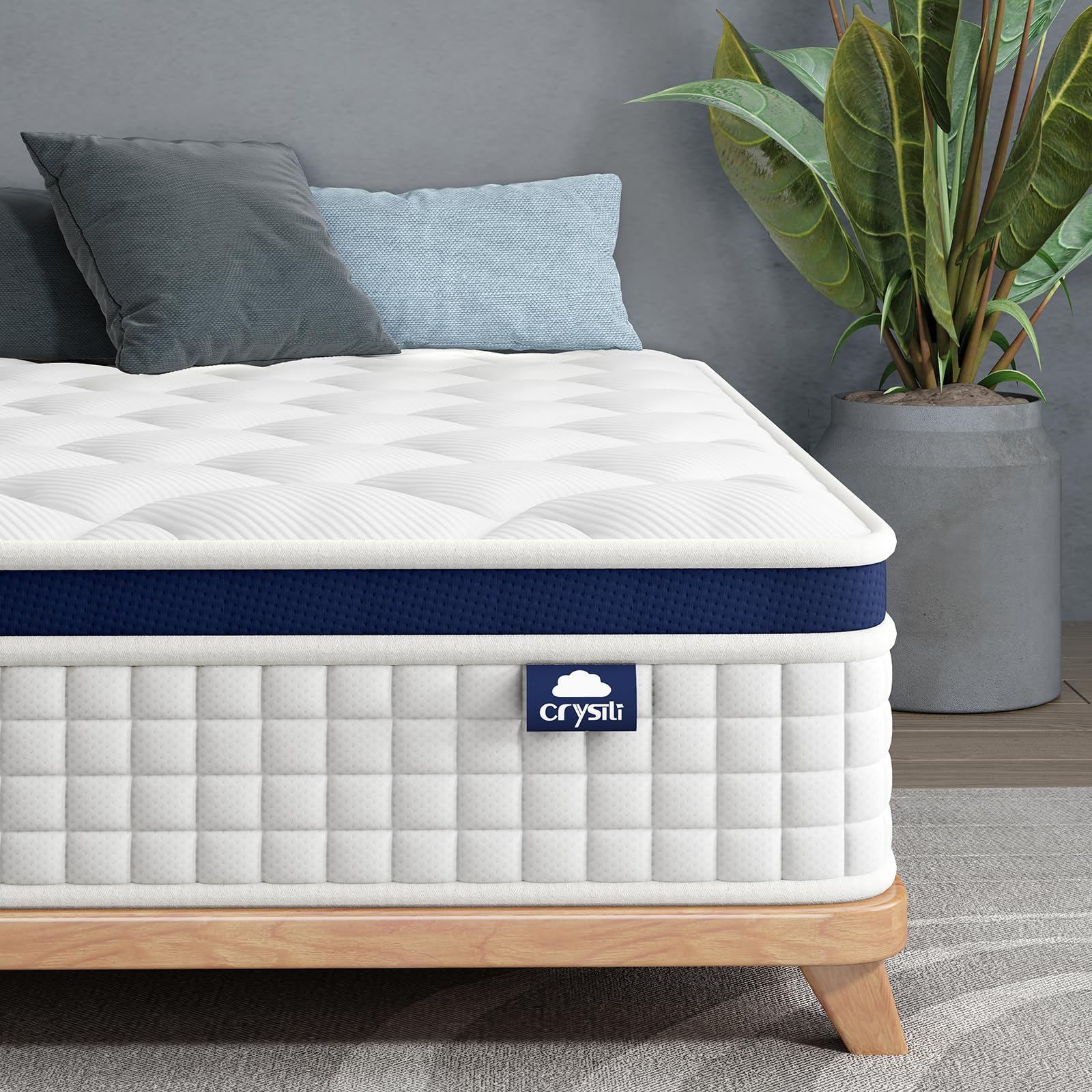 Crystli Queen Size 12 Inch Hybrid Mattress in a Box - Zero Pressure Foam & Innerspring for Pressure Relief, Motion Isolation, Medium Firm - CertiPUR-US Certified - Perfect for Back Pain Relief, Guest Rooms & Couples