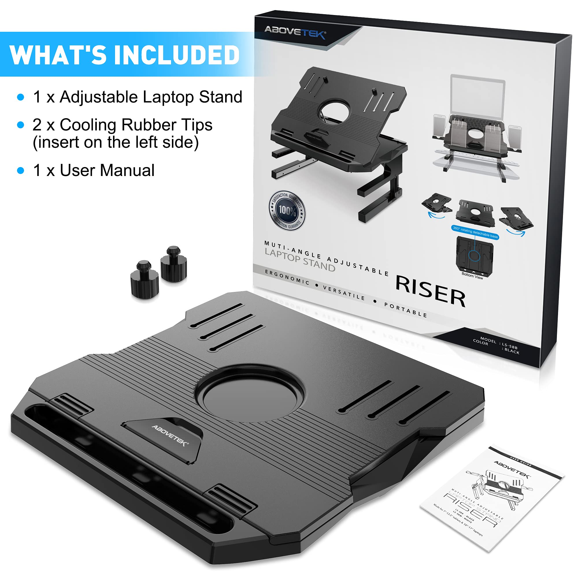 Adjustable Laptop Stand with 360° Rotation & Phone Holder for 10-17