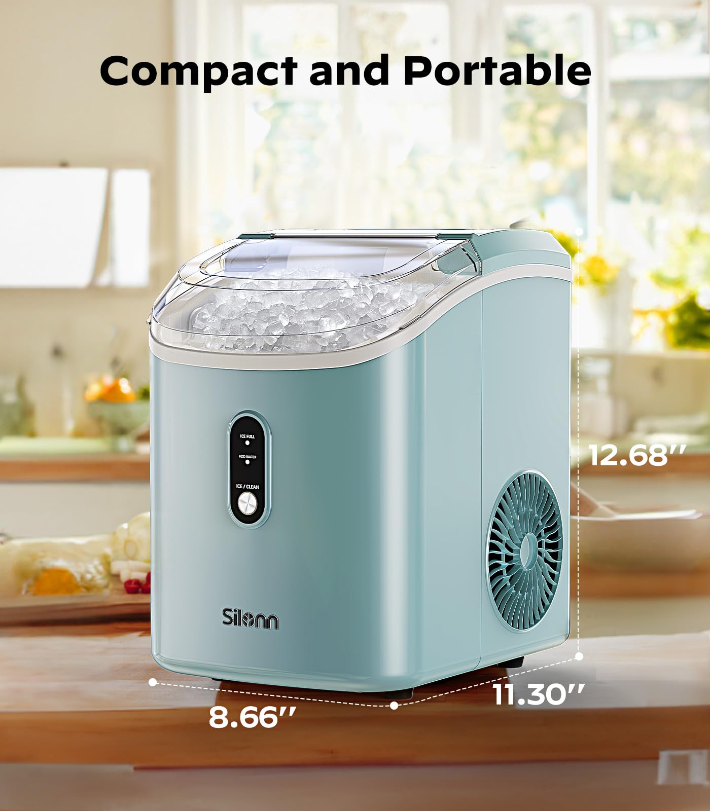 Silonn Countertop Nugget Ice Maker with Self-Cleaning Function - 33lbs/24H Pebble Ice Machine for Home, Kitchen, Office - Perfect for Cocktails, Sodas & Entertaining (Green)