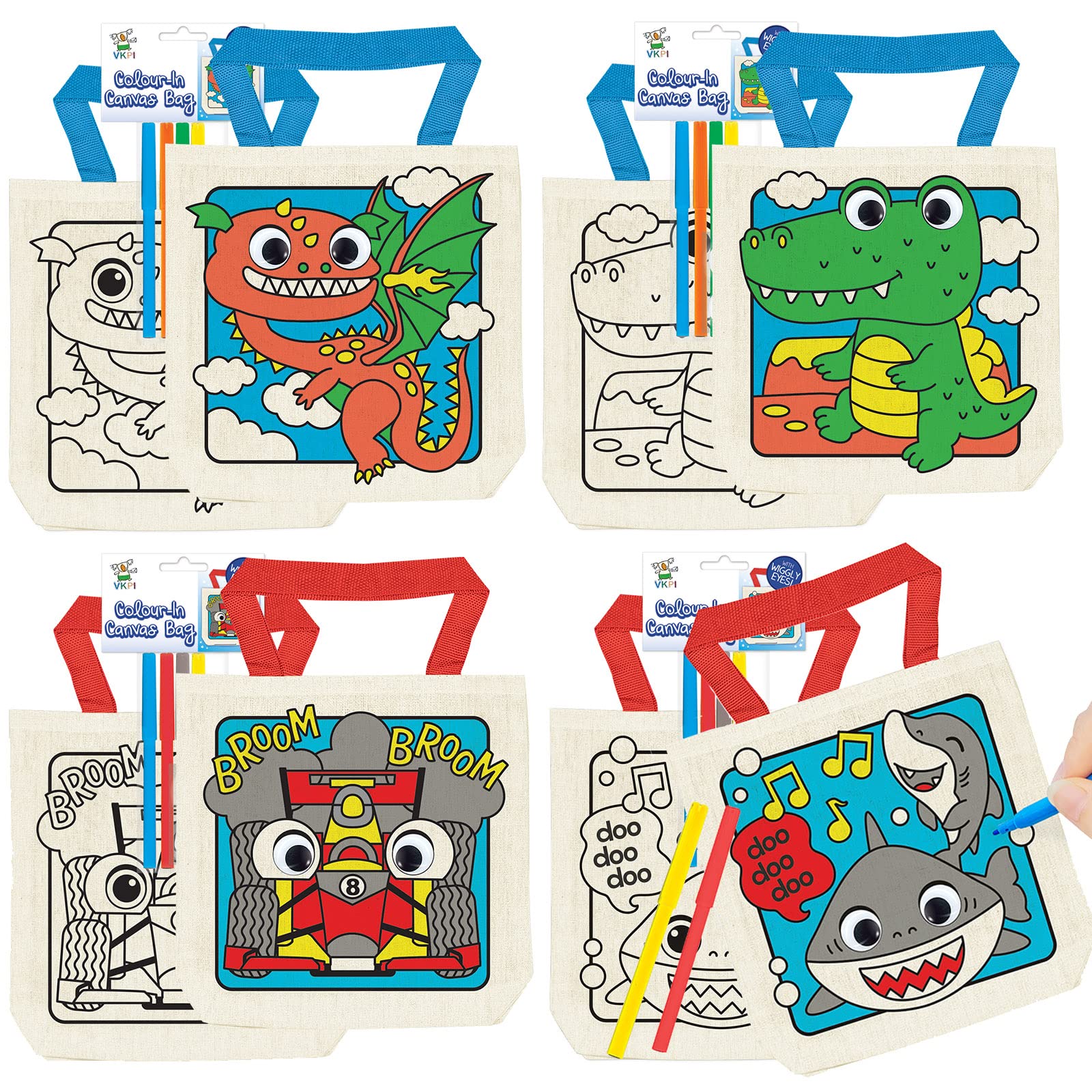 VKPI 12-Piece Kids DIY Coloring Canvas Bags - Reusable Party Favors for Birthday, Carnival & Art Celebrations | Creative Painting Gift for Boys & Girls | Perfect for Classroom Activities, Birthday Party Goodie Bags & Arts & Crafts Projects