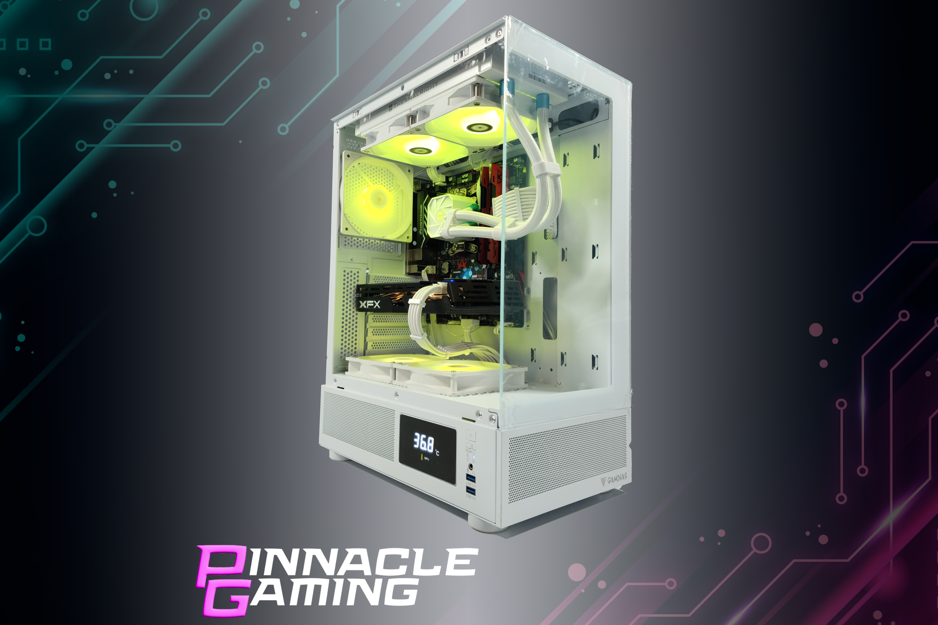 Custom Gaming PC with Water Cooling - AMD Ryzen 7, Intel ARC A580 GPU, 500GB SSD, 8GB DDR4 RAM, White Case - Perfect for 4K Gaming & Streaming