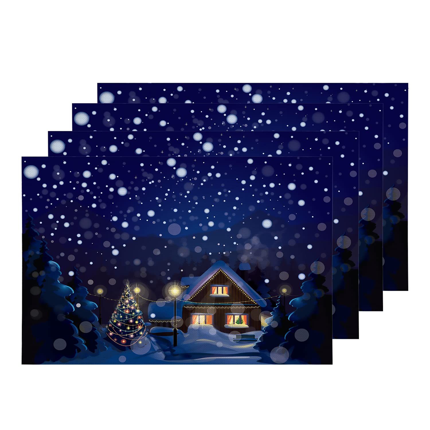 Shrahala Christmas Placemats Set of 4 - 12x18 Inch Winter Wonderland Holiday Table Mats, Washable Linen Burlap Double-Layer Heat Insulation for Dining & Kitchen Tables | Perfect for Christmas Dinner, Holiday Parties & Festive Home Decor