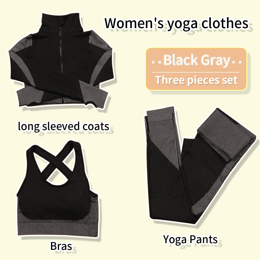 Women's 3-Piece Seamless Workout Outfit Set - Yoga Sports Bra, High-Waisted Leggings & Tracksuit for Gym, Running & Fitness Training | Comfortable Stretch Activewear for Women