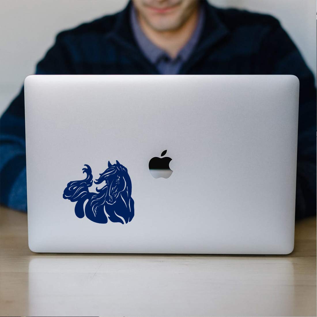 Premium Waterproof Vinyl Decal Stickers (Set of 2) - Navy Blue Horse Design for Laptop, Phone, Helmet, Car Window, Bumper, Mug, Cup, Door & Wall Decoration - Perfect for Personalizing Devices, Home Decor & Gift Giving