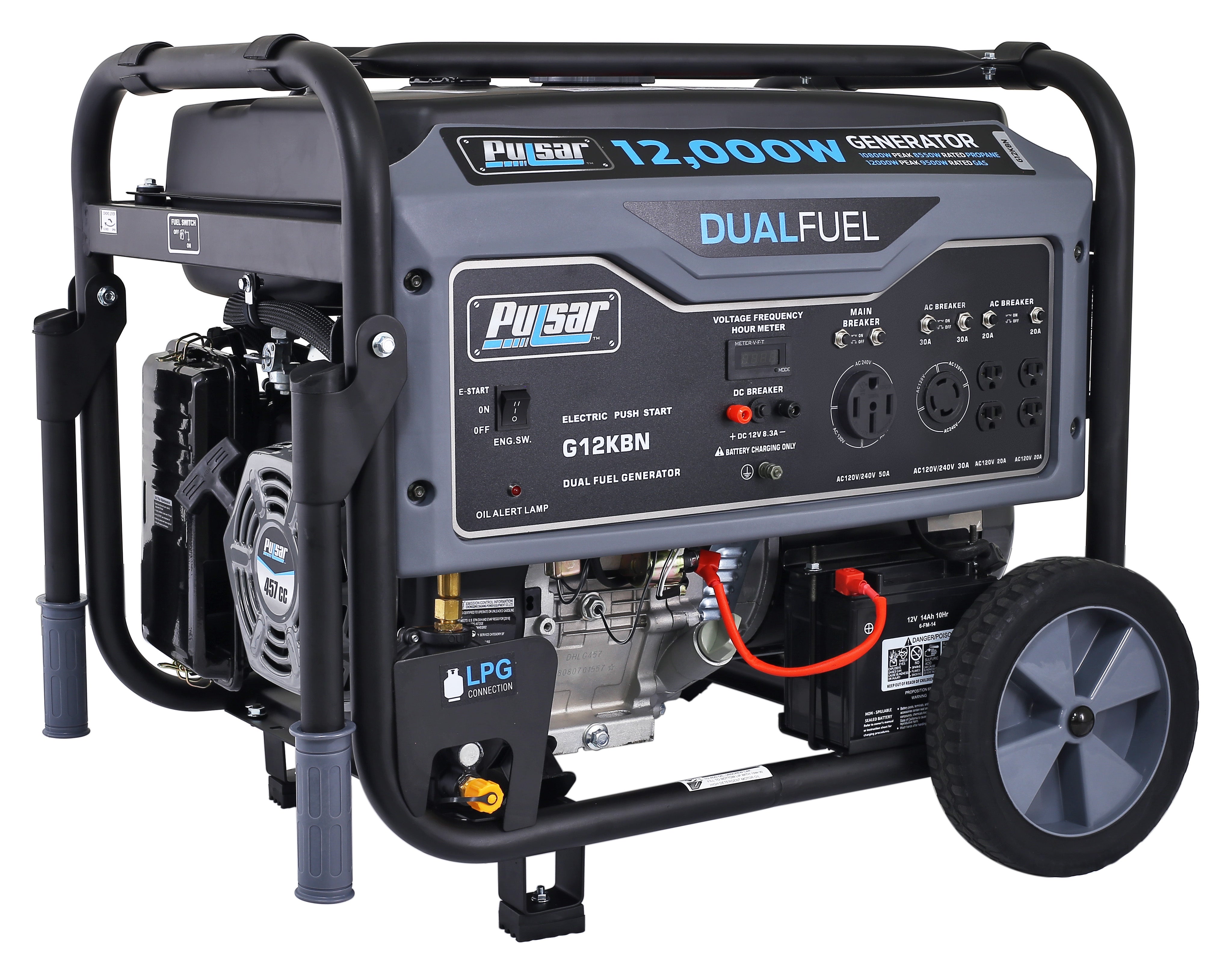 Pulsar 12000W Heavy Duty Dual Fuel Portable Generator G12KBN - Reliable Power for Home Backup, Camping & Job Sites