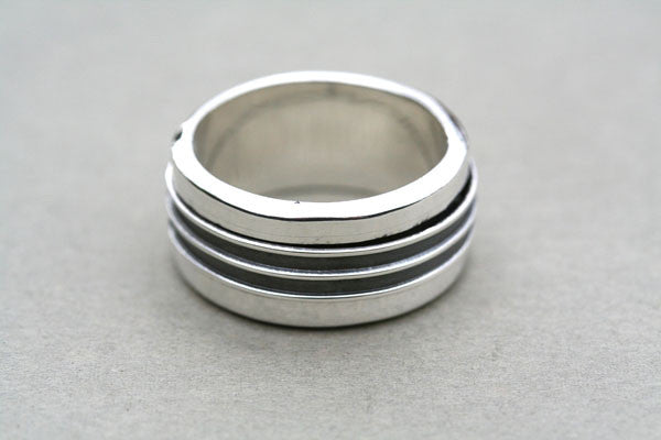 Oxidized and Polished Sterling Silver Spinner Ring for Anxiety Relief, Stress Relief, Meditation, and Focus - Handmade Adjustable Spinner Ring for Men and Women