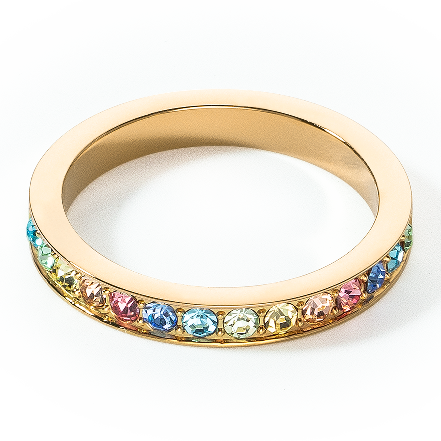 Stainless Steel Ring with Crystals - Slim Gold Multicolor Pastel Jewelry for Women, Perfect for Parties, Weddings & Everyday Wear