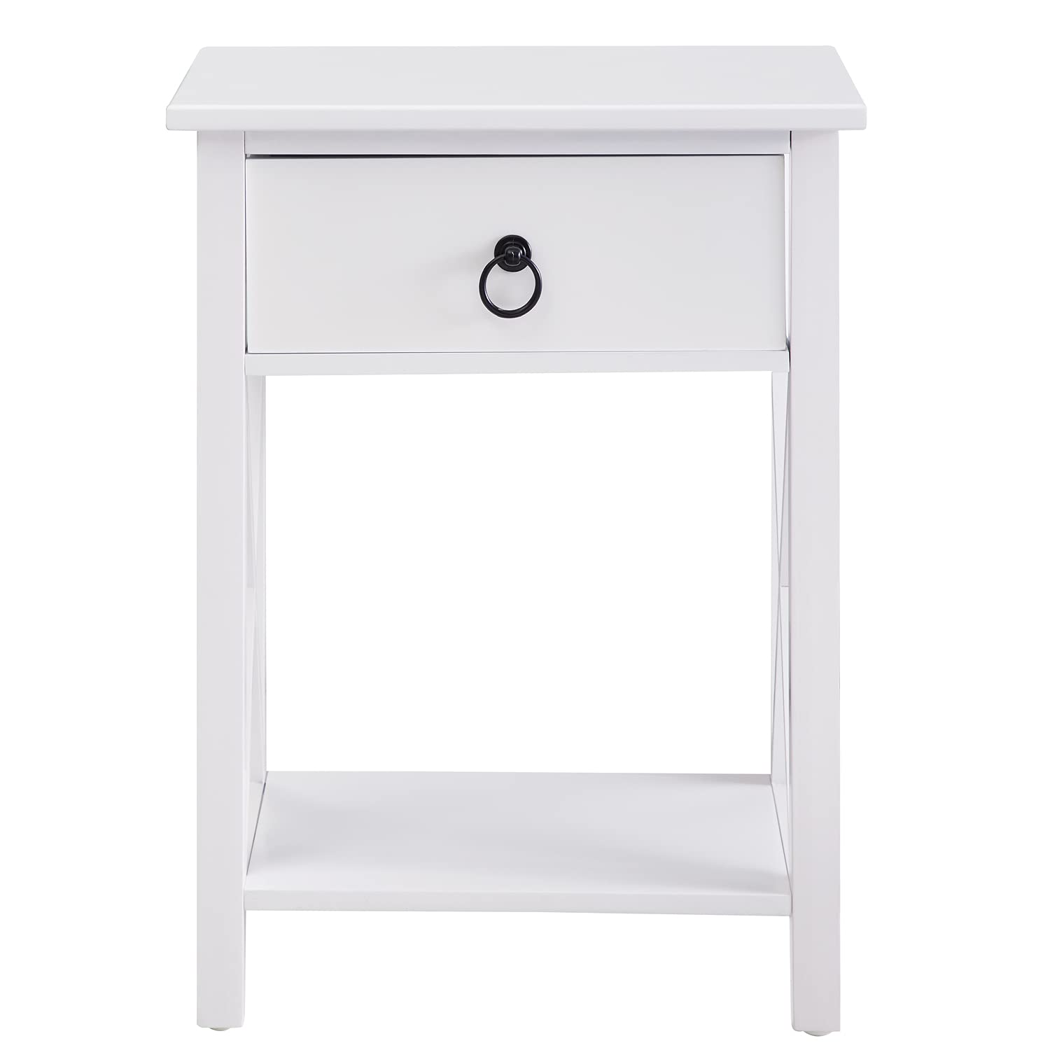 Compact 1.8ft Wooden Nightstand Set of 2 with Drawer - Space-Saving Bedside Tables for Small Bedrooms - White Modern Nightstands for Bedroom Decor - Perfect for Apartment Living, Dorm Rooms & Guest Rooms
