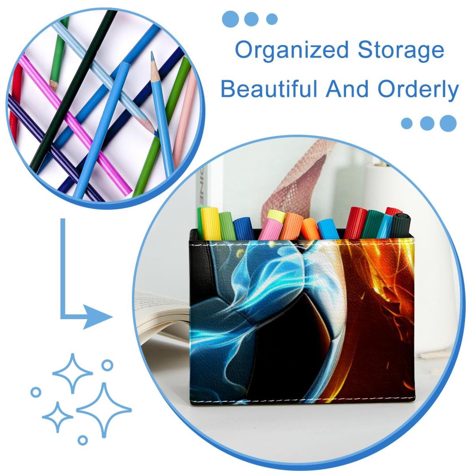Premium Pen Holder for Desk - Stylish Pencil Organizer with Flaming Football Design, Perfect Office Supplies for Home & Workspace Organization