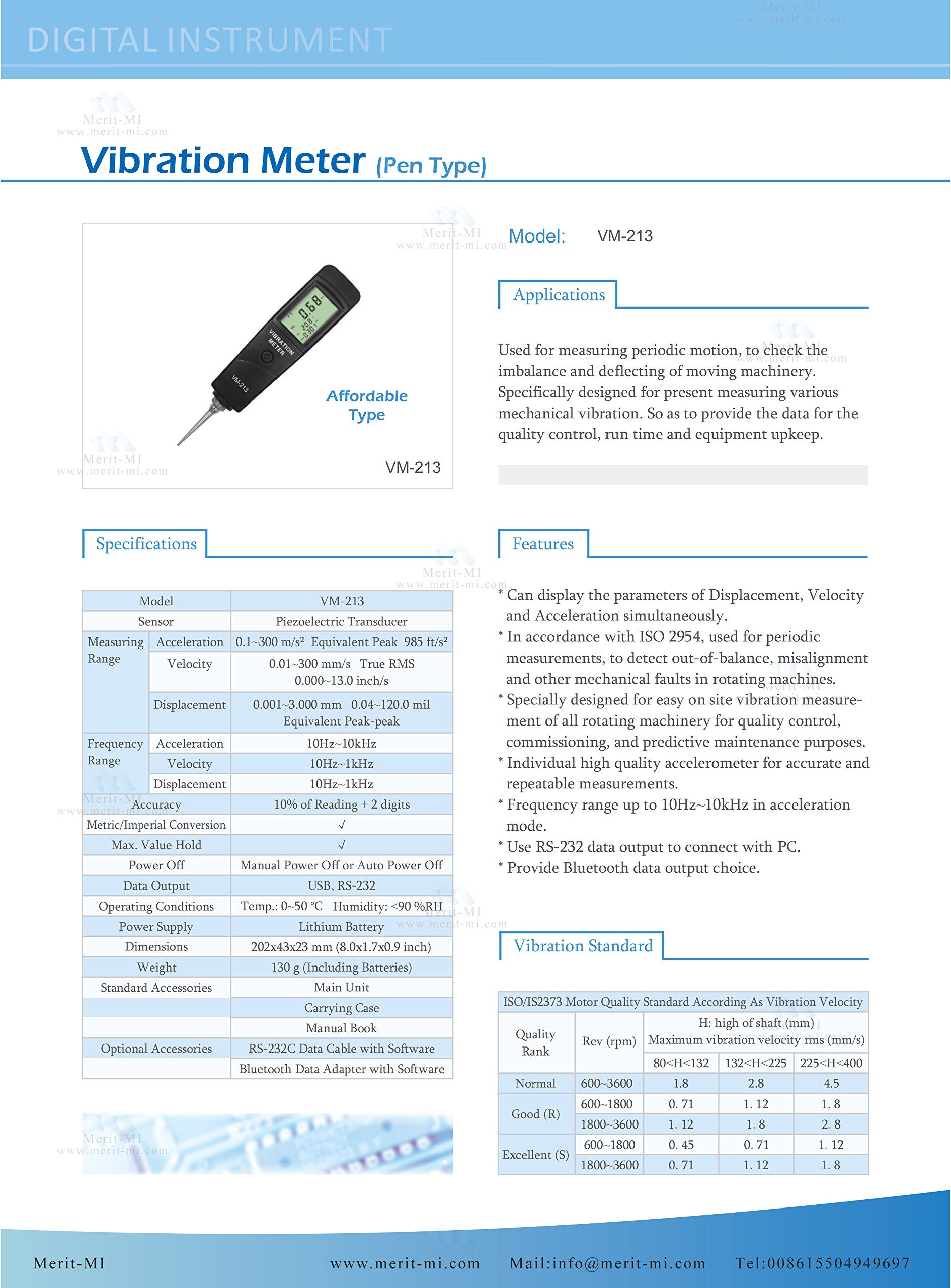 VM-213 Piezoelectric Transducer - High Precision Vibration Meter & Displacement Gauge Pen Tester | Industrial Equipment Monitoring, Mechanical Vibration Analysis, Quality Control Testing