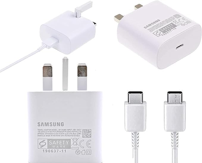 Original Samsung 25W USB-C Super Fast Charger with Braided Cable - UK Wall Adapter for Galaxy A16/A35/A55 5G | Fast Charging for Phones, Tablets & More | Home, Office & Travel Use
