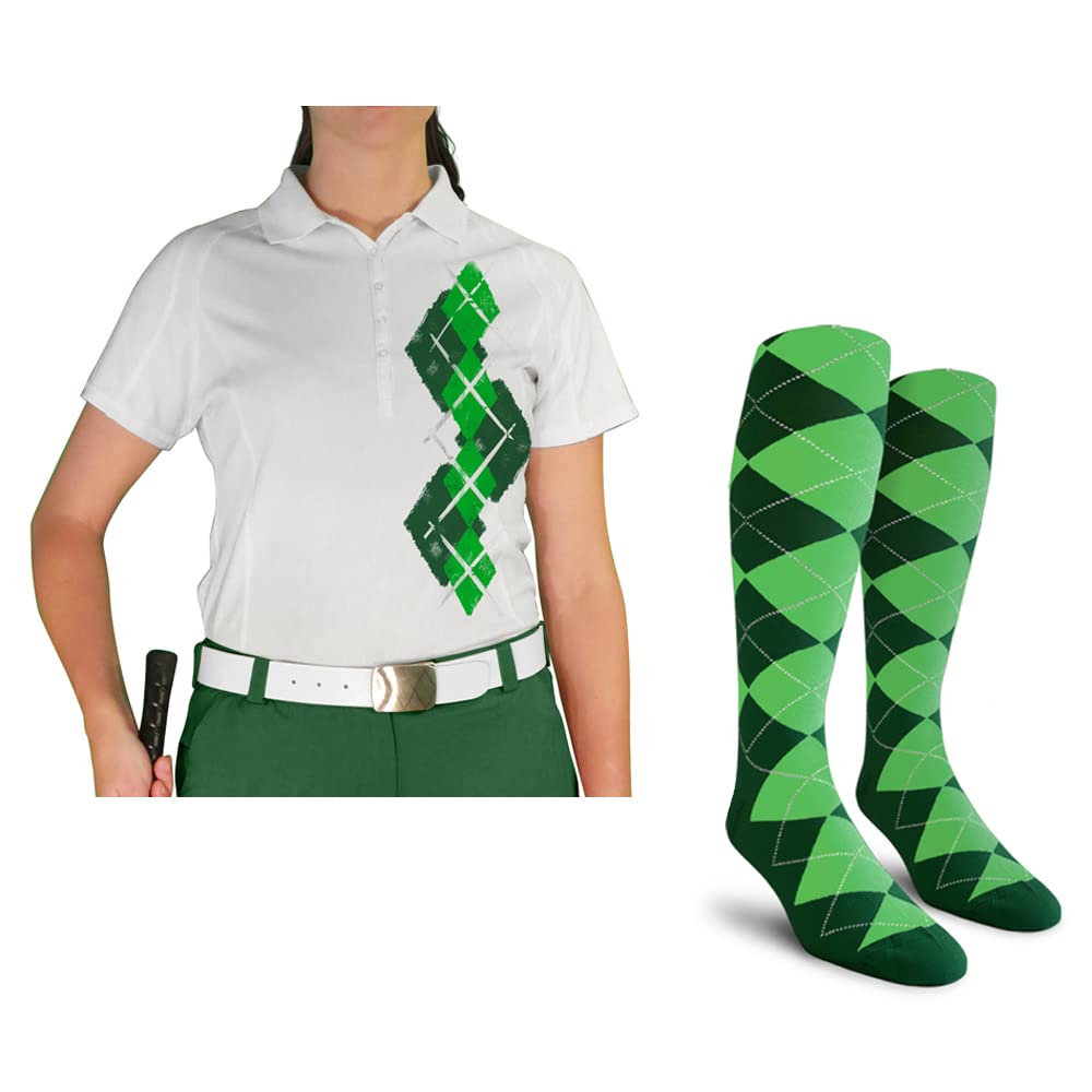 Dry Fit Short Sleeve Graphic Golf Polo Shirt with Socks for Women - Argyle Paradise (5A-5Z) | Moisture-Wicking Performance Apparel for Golf, Tennis & Casual Wear