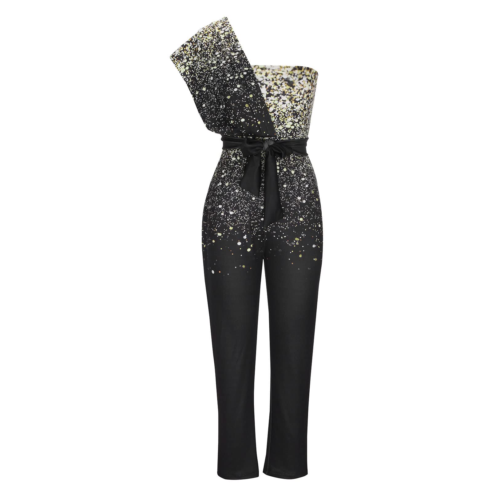 Elegant Glitter Jumpsuit for Women - One Shoulder Sleeveless Romper for Party & Business