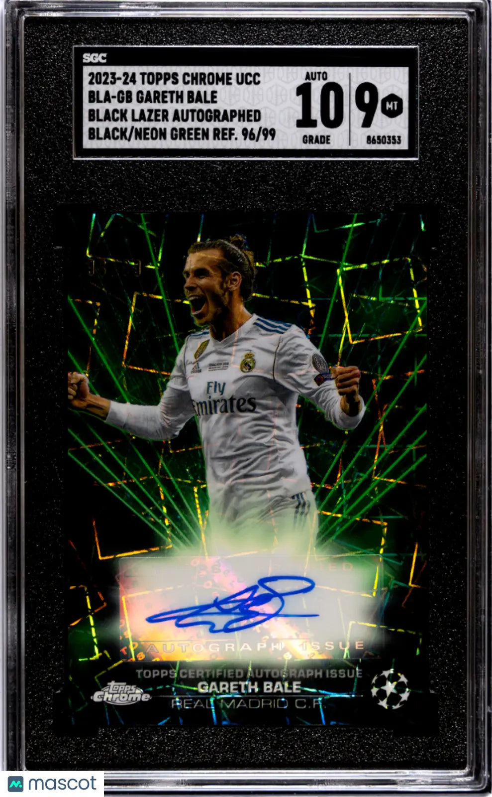 2023 Topps Chrome UCC Gareth Bale Black Lazer Neon Green Refractor Auto SGC 9/99 - Rare Soccer Trading Card for Collectors & Investors - Perfect for Display, Gifts, and Sports Memorabilia Collections