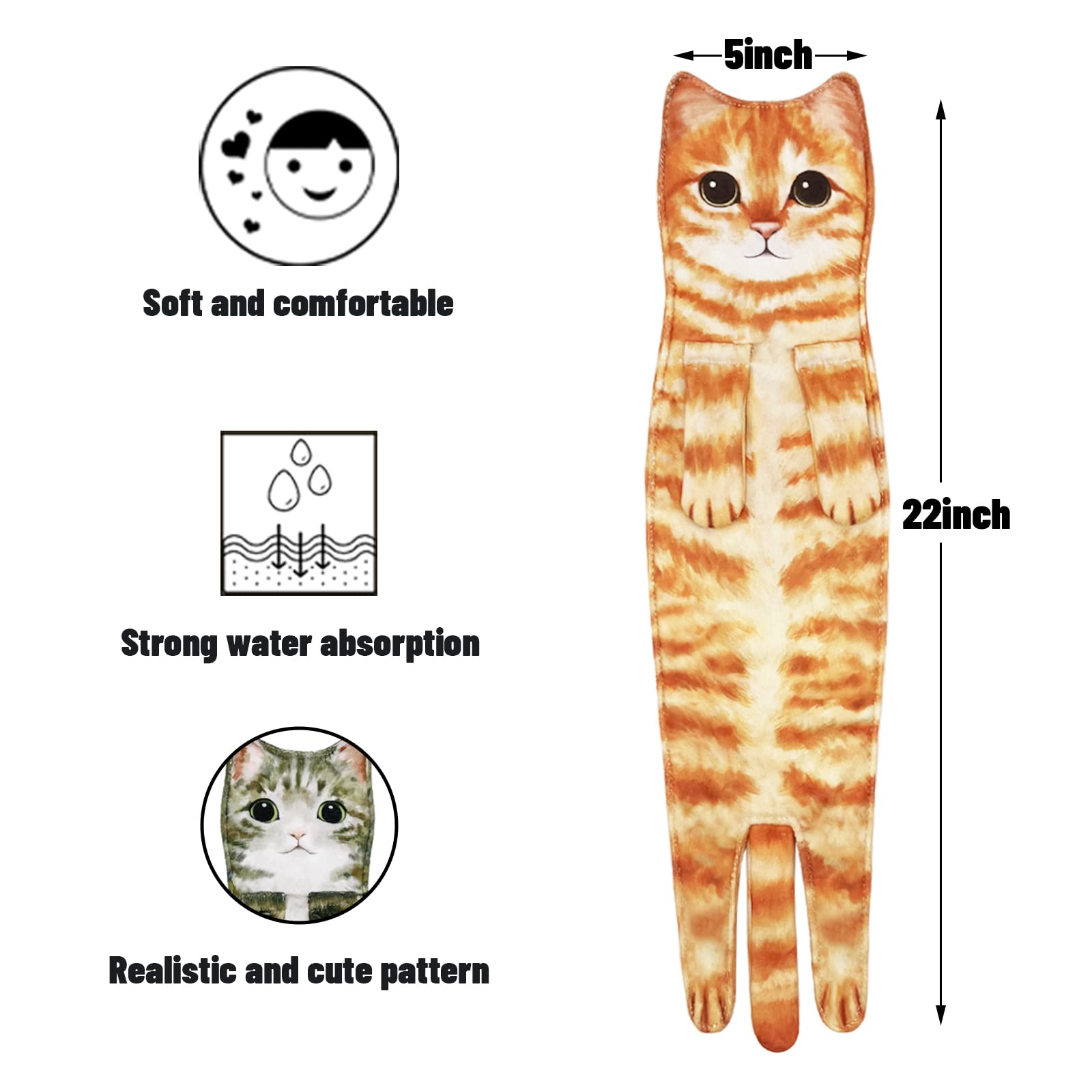 Cute Cat Quick-Dry Hand Towels for Bathroom & Kitchen - Absorbent Hanging Face Towels with Funny Cat Design - Perfect Decorative Gift for Cat Lovers (Orange) - Ideal for Bathroom Decor, Kitchen Essentials & Housewarming Gifts