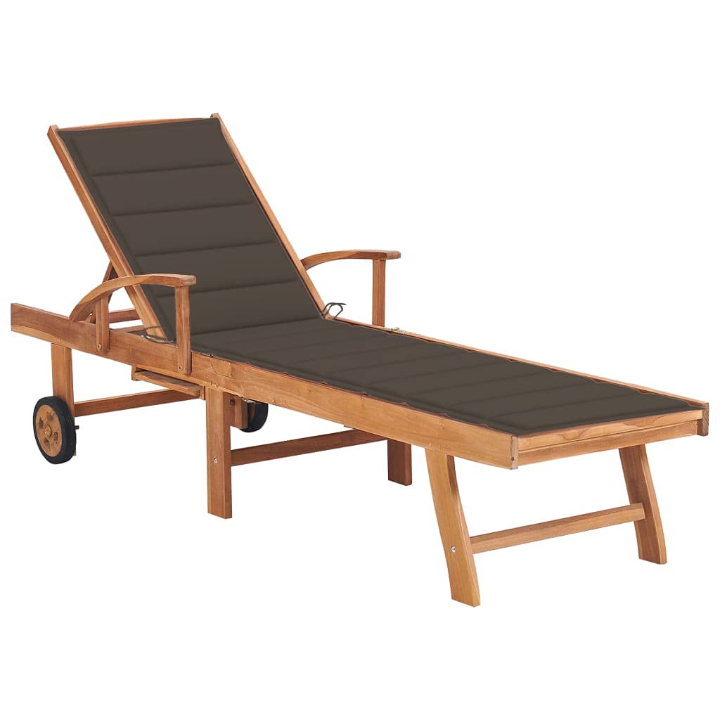 Premium Solid Teak Wood Sun Lounger with Adjustable Backrest & Movable Design - Includes Taupe Cushion - Perfect for Poolside Relaxation, Garden Lounging, Patio Furniture & Outdoor Spaces