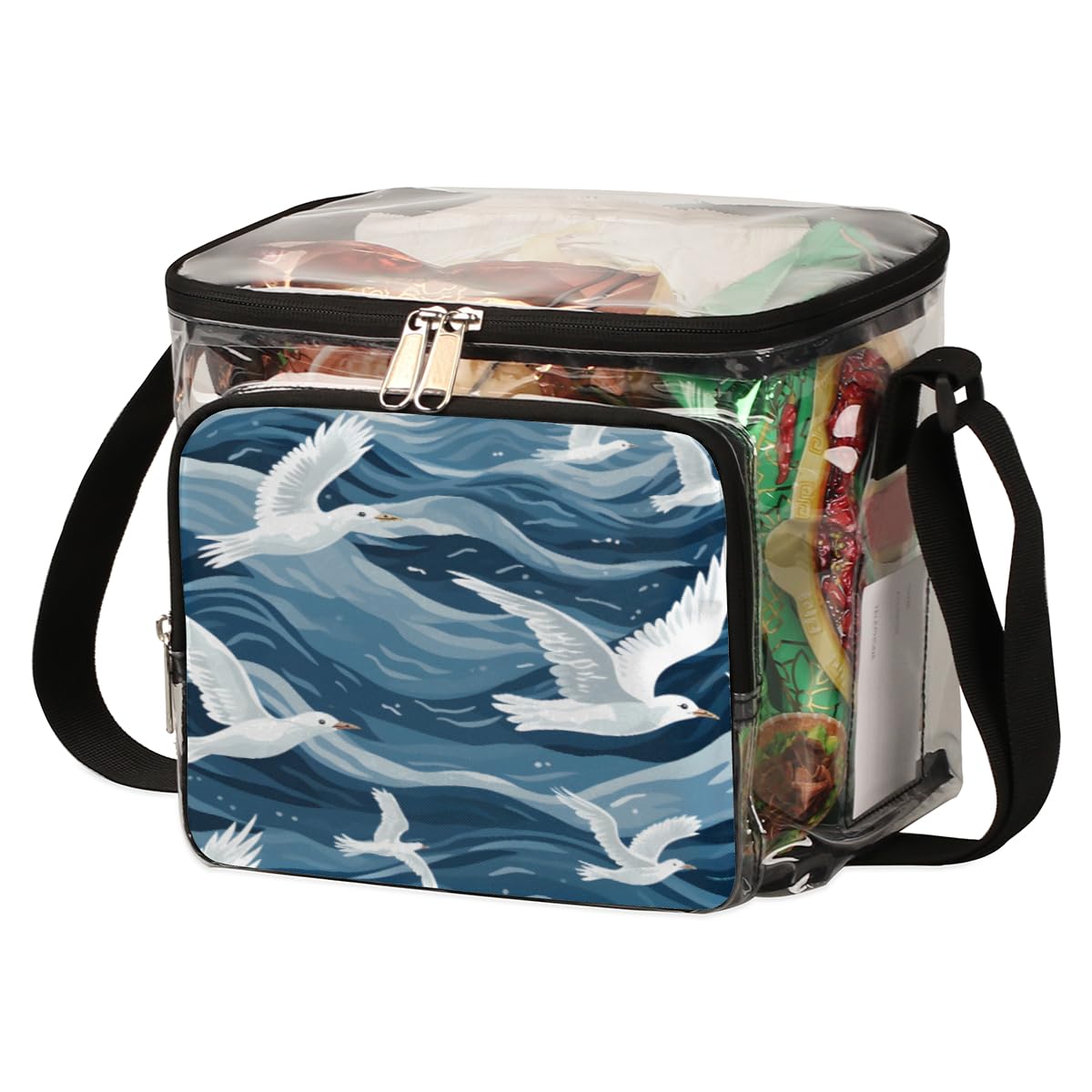 GzLeyigou Clear Transparent Tote Bag - White Seagull Design Shoulder Purse with Handles for Women | Waterproof Beach Bag for Outdoor, Travel, Picnic, Concerts & Sports Events | Stadium Approved Clear Crossbody Lunch Bag