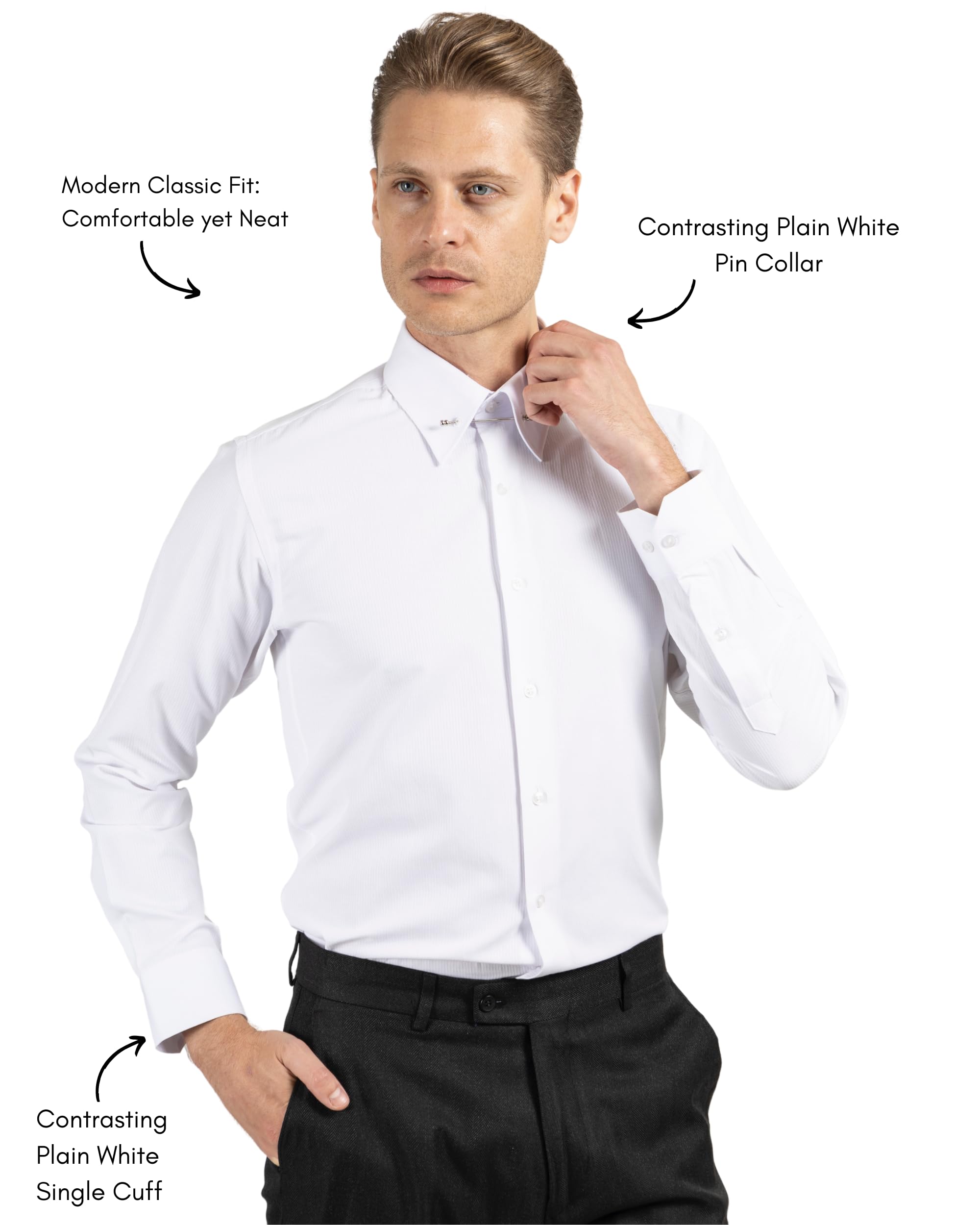 Men's Pin Collar Long Sleeve Dress Shirts | Stylish Button Up Shirts for Office, Business & Formal Occasions