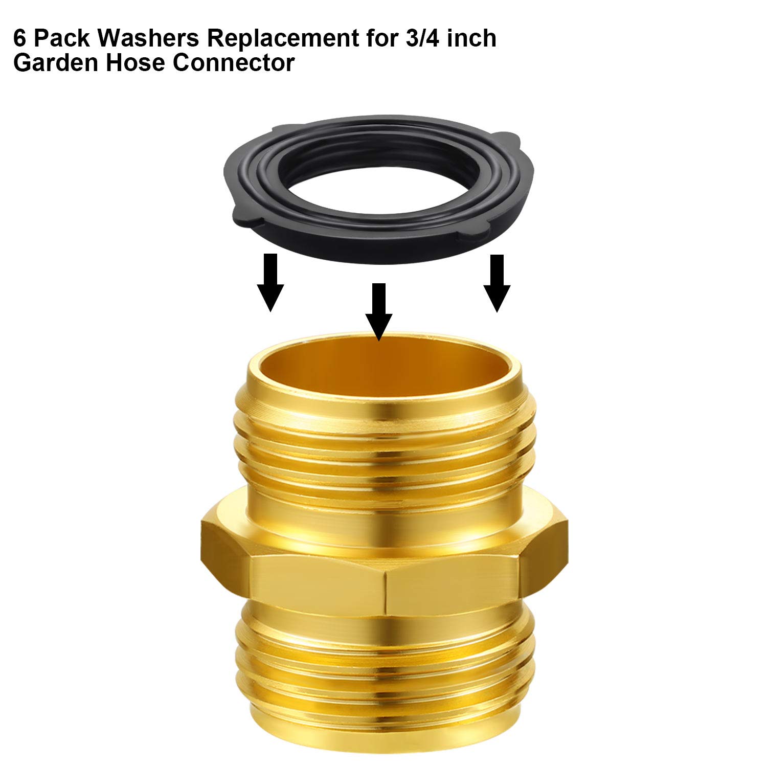 Tatuo 6 Pack 3/4 Inch Garden Hose Quick Connect Adapter - Heavy Duty Double Male Fittings with 10 Extra Washers - Perfect for Lawn Irrigation, Car Washing & Outdoor Watering Systems