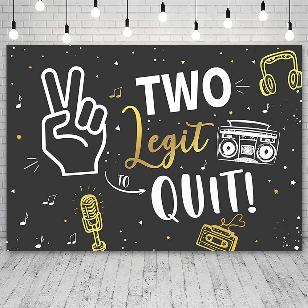 ABLIN 7x5ft Hip Hop Birthday Backdrop - Gold Microphone & Headphones Design for 2nd Birthday Party Decorations | Perfect for Cake Tables, Photo Booths & Music Themed Celebrations