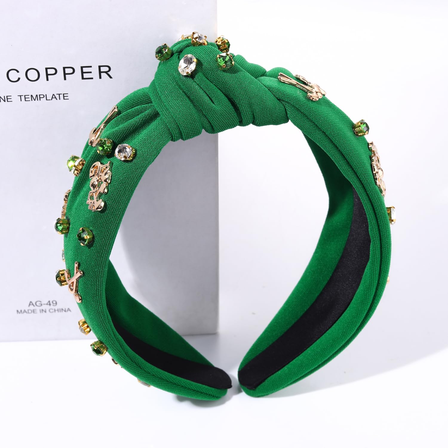 Elegant White Pearl Rhinestone Golf Headband for Women - Wide Knotted Jeweled Hair Accessory for Sports, Game Day & Casual Wear - Perfect Gift for Golf Lovers (Green)