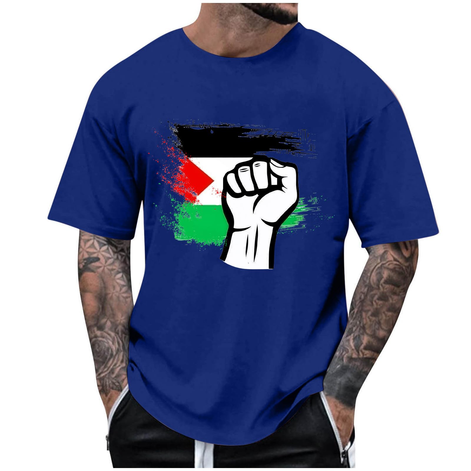 Men's Palestine Flag Graphic T-Shirt - Short Sleeve Cotton Tee for Summer 2024 - Casual Streetwear & Protest Pride Apparel