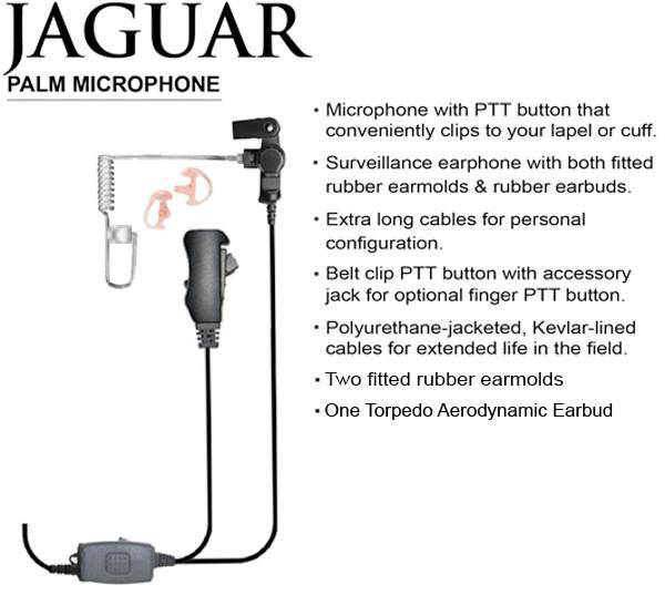 EP3023QR Jaguar 2-Wire Palm Microphone with Quick Release - Compatible with Motorola XTS/Jedi Series - Perfect for Public Safety, Security & Two-Way Radio Communication