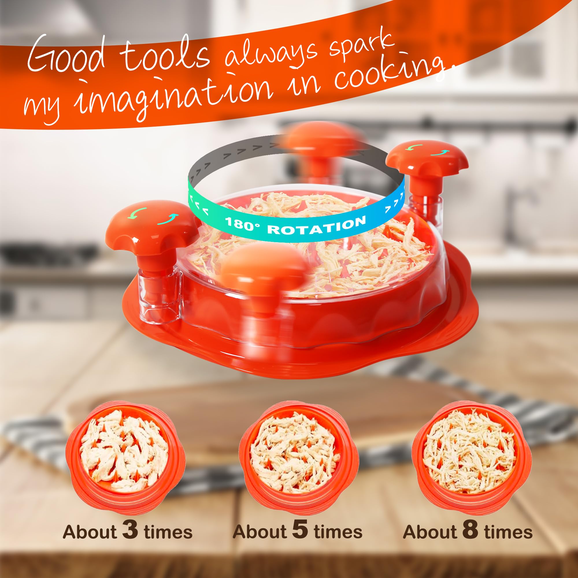 Premium Chicken Shredder Tool - Large BPA-Free Meat Grinder for Chicken Breast with Anti-Slip Grip & Ergonomic Handle - Perfect for Meal Prep, BBQ, and Healthy Cooking (Elegant Orange) - Great Kitchen Gift for Women & Home Chefs