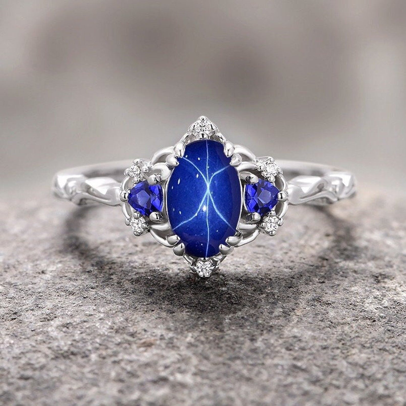 Esme Star Sapphire Engagement Ring - Sterling Silver Wedding Band for Women, Perfect for Proposals, Anniversaries & Romantic Gifts | Elegant Jewelry for Brides & Couples