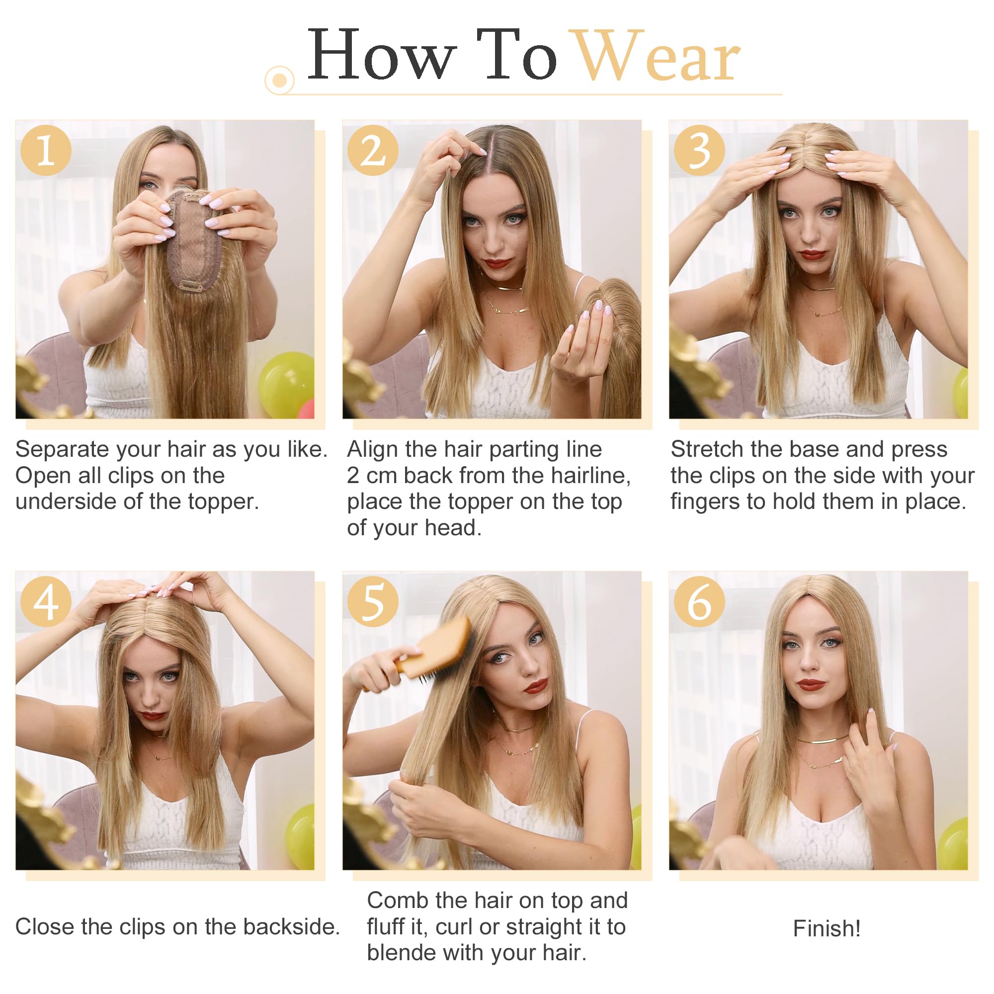 SEGO 100% Real Human Hair Toppers for Women with Thinning Hair - 7x13cm Silk Base Clip-in Top Wiglet Hairpiece (14 Inch, No Bangs, Ash Blonde & Bleach Blonde) - Perfect for Daily Wear, Parties & Special Occasions