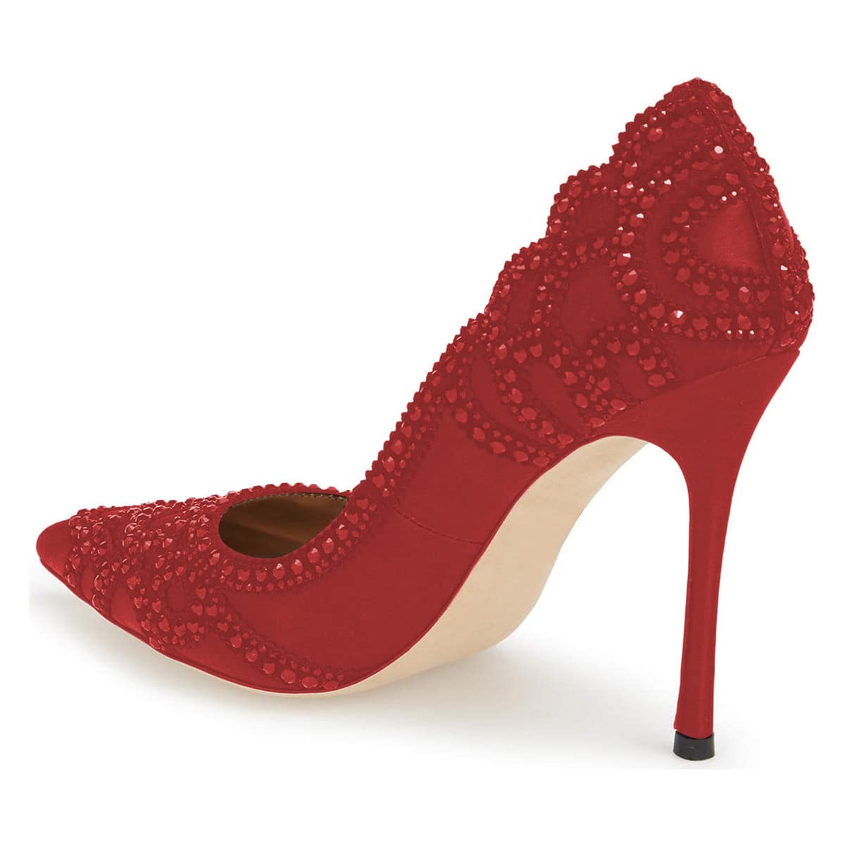 XYD Women's Rhinestone Bridal High Heel Pumps - Pointed Toe Stilettos Wedding Shoes for Bride, Party & Evening Events - Elegant Satin Slip-On Dress Shoes for Prom, Ball & Special Occasions
