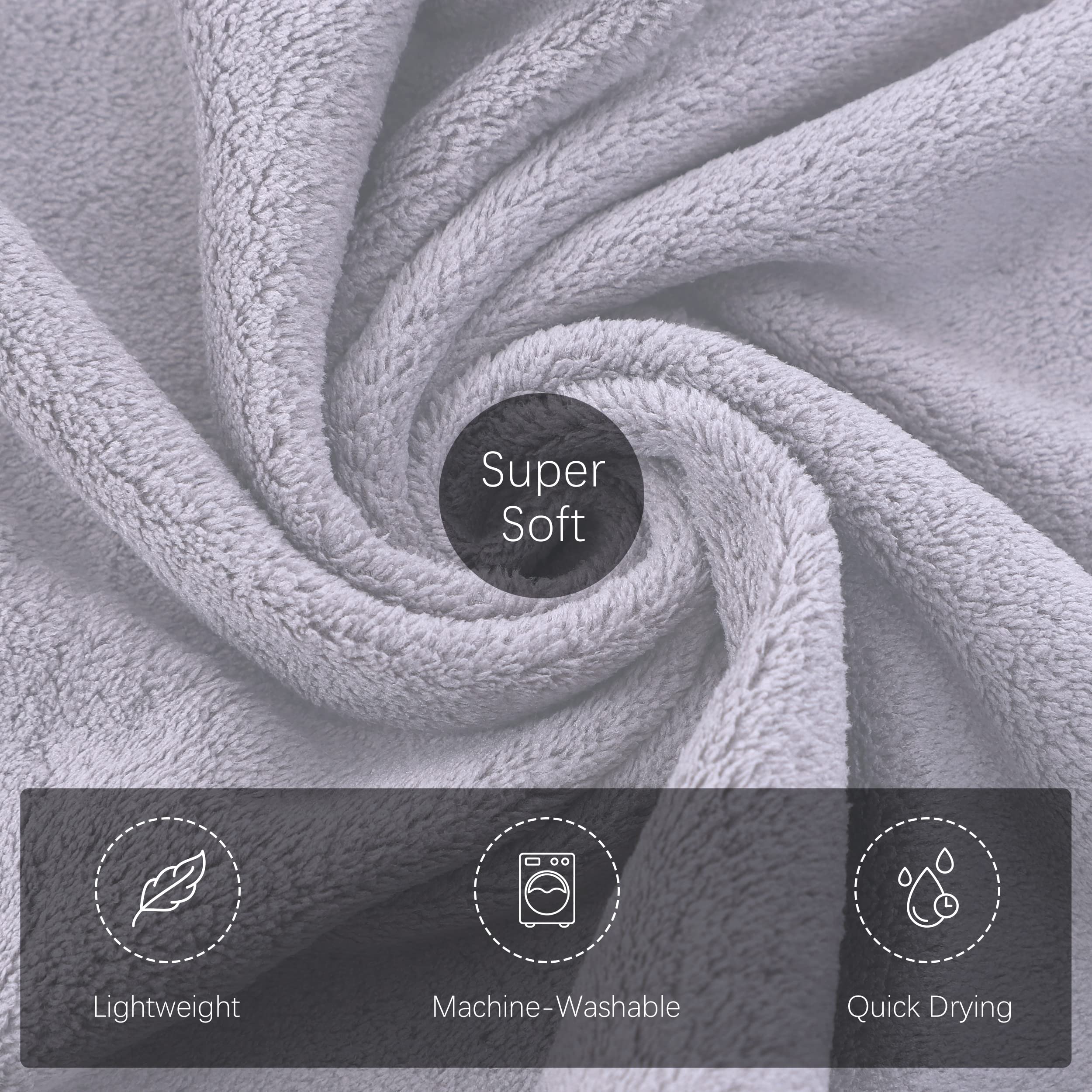 Premium Luxury Silk Hemming Microfiber Towel Set - Ultra Soft, Lightweight & Quick Drying - 2 Bath Towels, 2 Hand Towels, 2 Washcloths (6-Piece Set) - Perfect for Bath, Spa, Gym, Yoga, Travel & Sports - Light Grey
