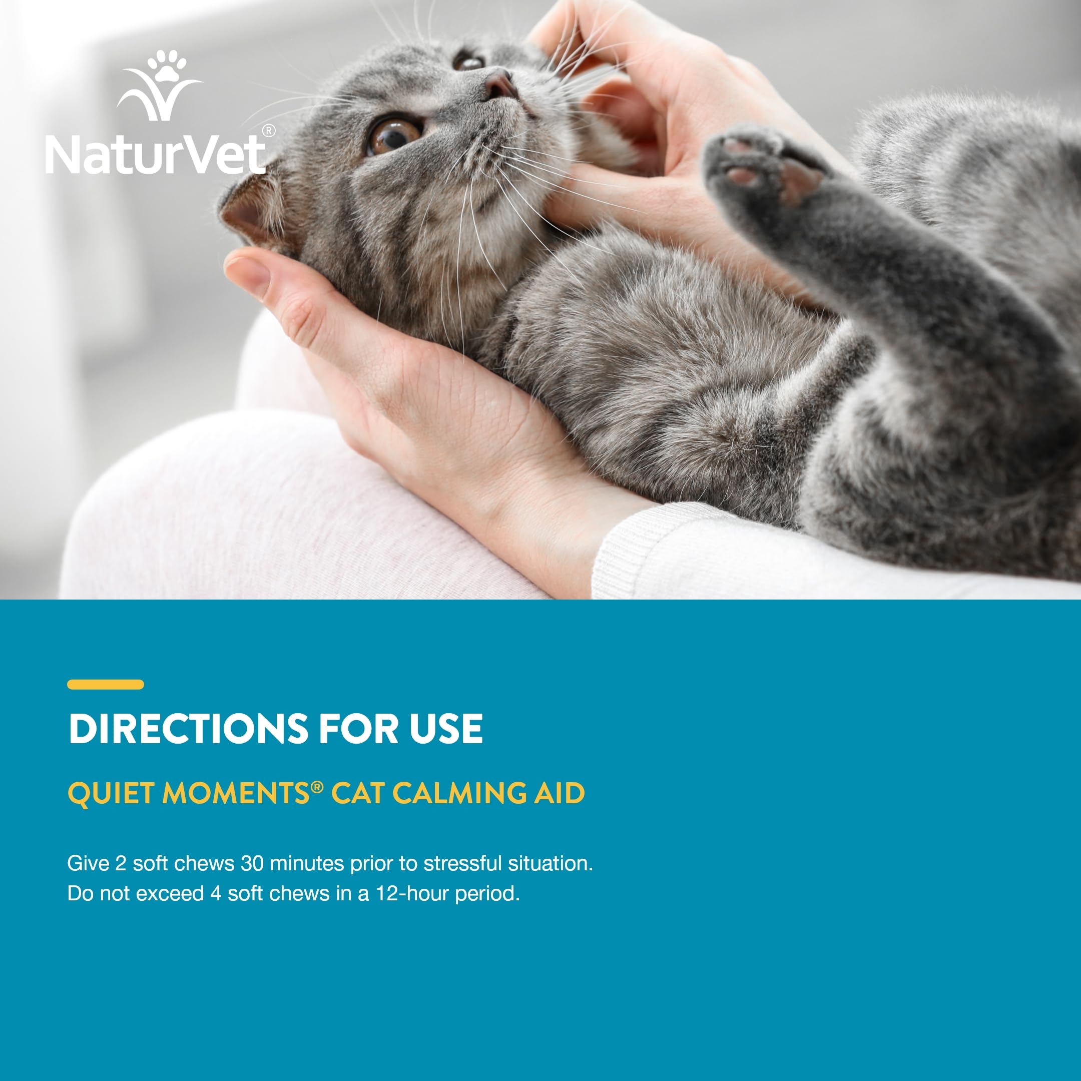 NaturVet Quiet Moments Calming Aid Cat Supplement with Melatonin – Stress Relief for Cats – Helps with Anxiety, Motion Sickness, Grooming & Travel – 50 Soft Chews – Perfect for Storms, Vet Visits & New Environments