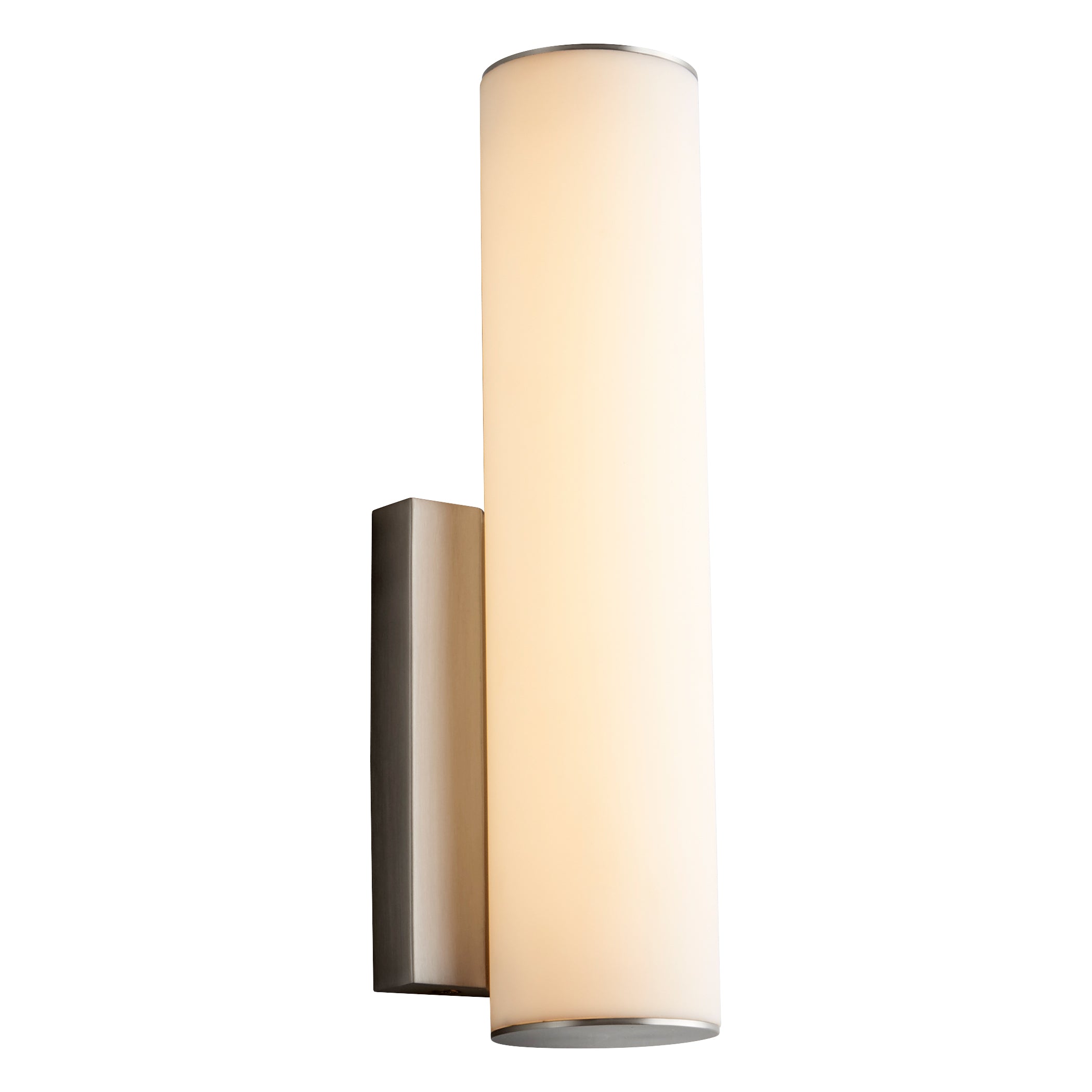 Oxygen FUGIT 3 5010 24 Cylinder Wall Sconce LED Light - 12 Inch White Acrylic Lens, 3000K Warm White, Satin Nickel Finish - Perfect for Bedroom, Hallway & Bathroom Lighting