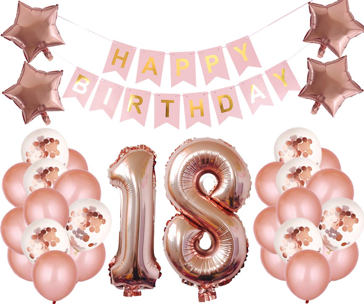 18th Birthday Party Decorations Kit - Happy Birthday Banner, Number 18 Balloons & Rose Gold Party Supplies | Perfect for Sweet 16, Milestone Celebrations & Adult Birthday Party Decor