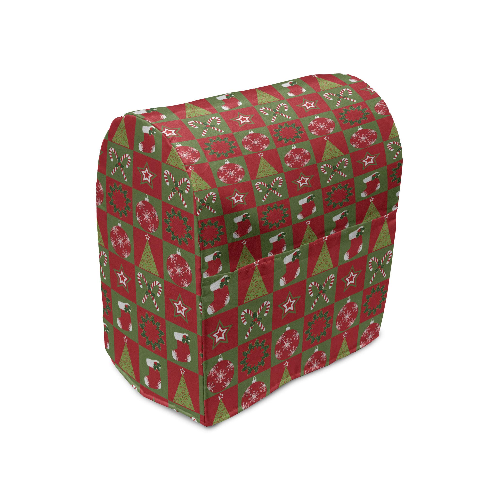 Ambesonne Christmas Stand Mixer Cover - Fireplace Socks with Stars Ornaments & Triangle Pines Design - Kitchen Appliance Organizer Bag with Pocket (6-8 Quarts, Olive Green & White) - Perfect for Holiday Baking & Kitchen Organization