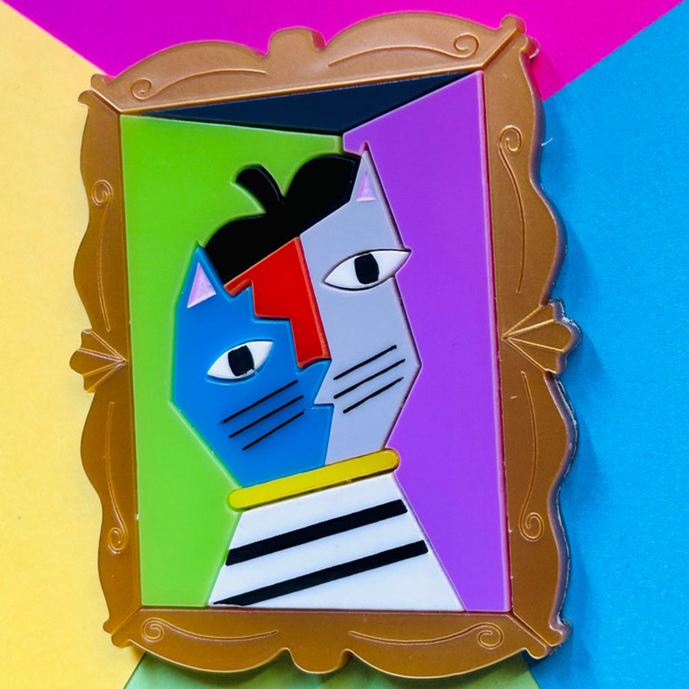 Modern Cubism Style Cat Acrylic Brooch - Handmade Artisan Cat Pin for Women | Makokot Design | Perfect Gift for Cat Lovers, Art Collectors & Fashion Accessories