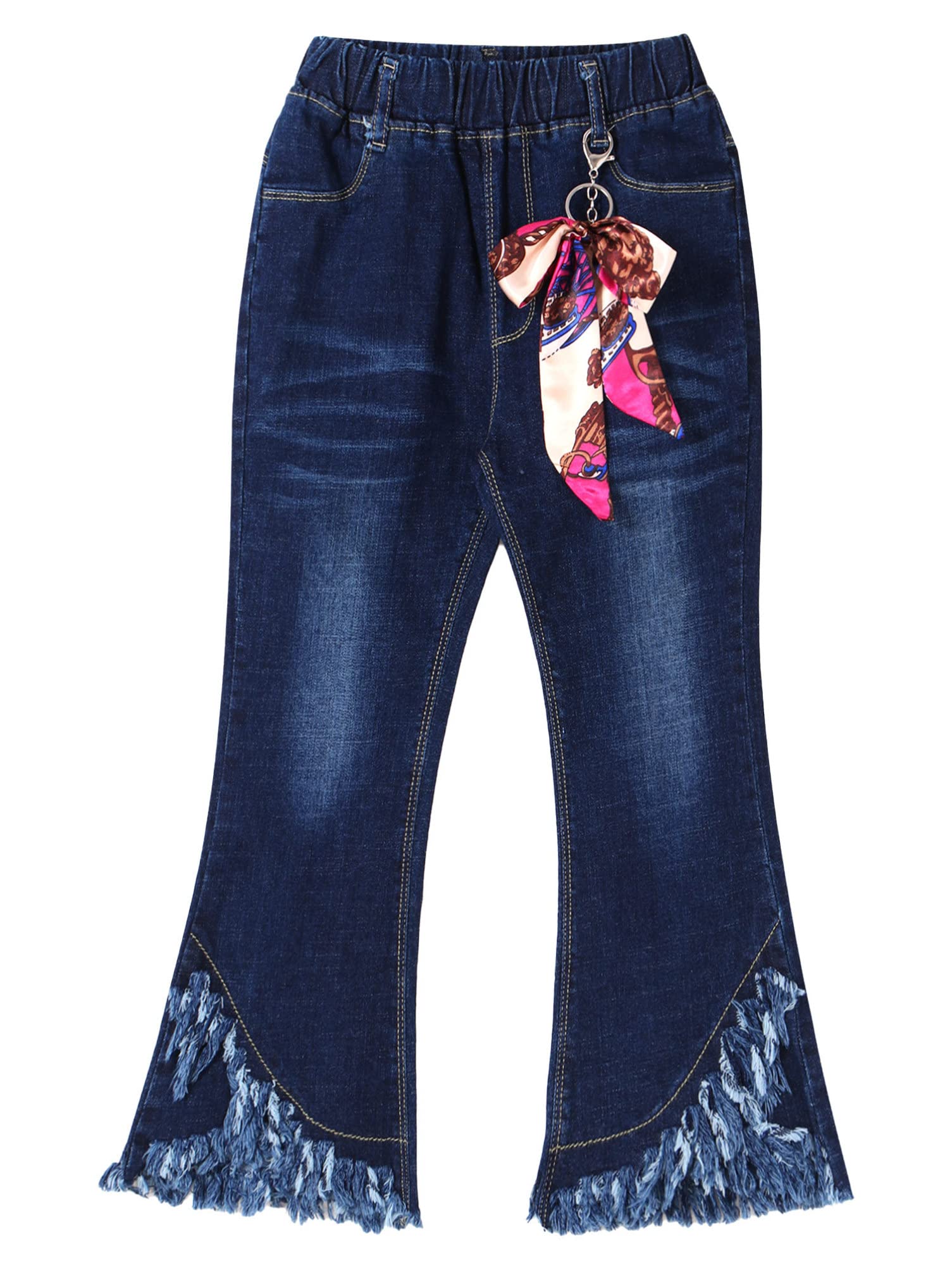 Aislor Girls Flare Pants for Kids - Bell Bottom Denim Jeans with Ruffle Bowknot & Tassel Hem | Cute Casual Outfit for School, Playdates & Family Photos