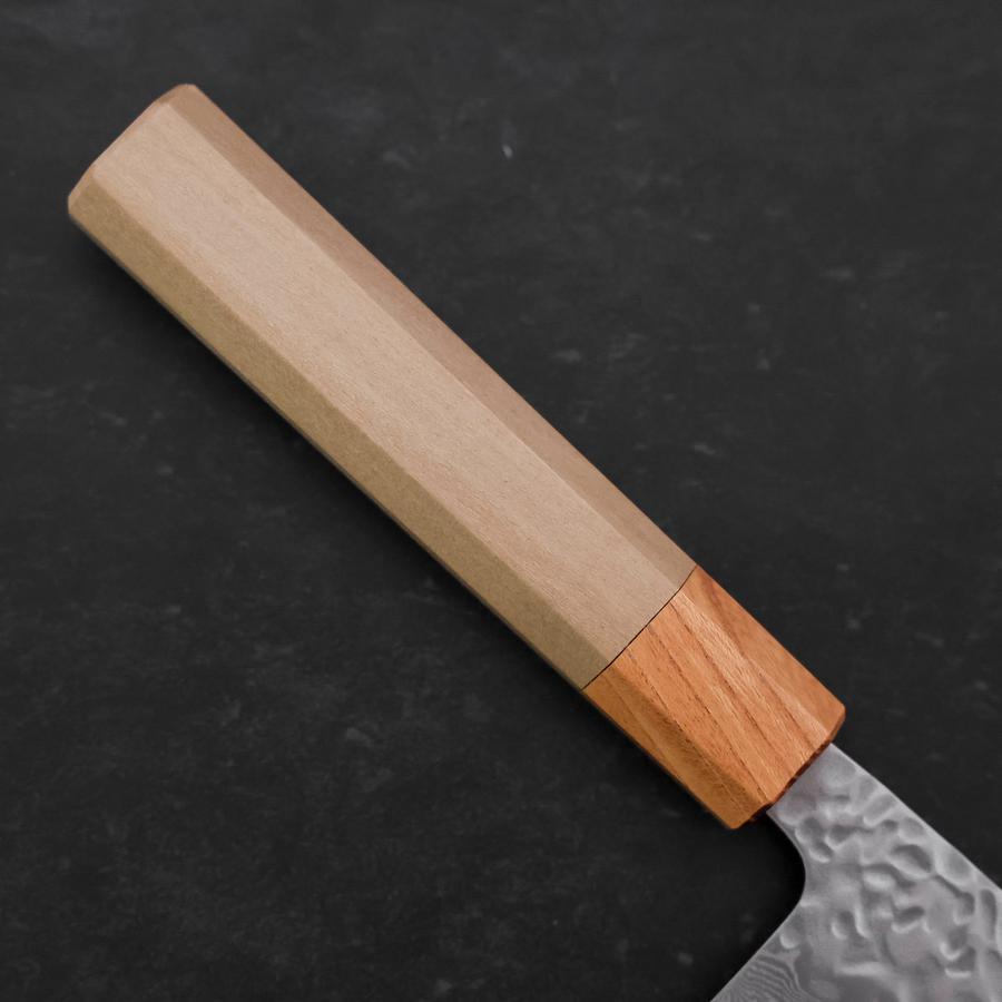Premium Santoku Knife 165mm - AUS 10 Stainless Steel with Tsuchime Damascus Pattern & Zelkova Magnolia Wood Handle - Perfect for Slicing, Dicing, and Chopping Vegetables, Meat, and Fish