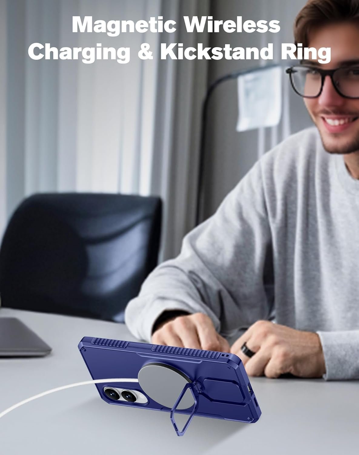 Samsung Galaxy S25 Edge Magnetic Ring Kickstand Phone Case - Shockproof Protective Cover with 360° Rotating Stand for Hands-Free Viewing, Compatible with Wireless Charging (Perfect for Watching Videos, Gaming & Video Calls)